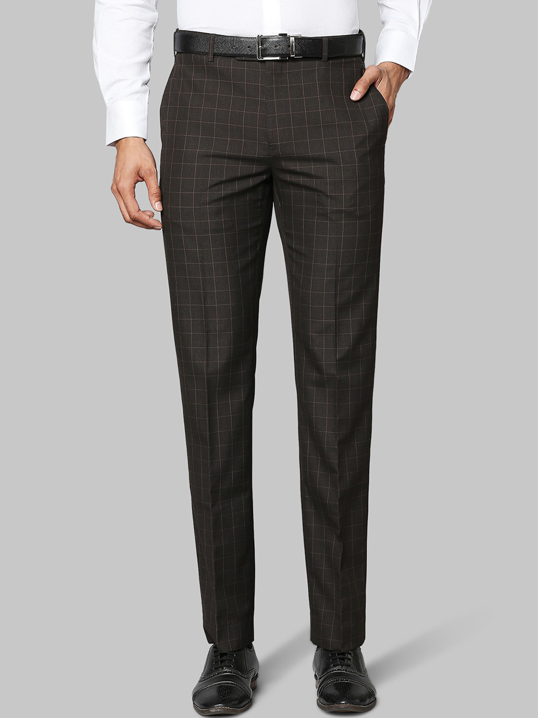 

Raymond Men Brown Checked Trousers