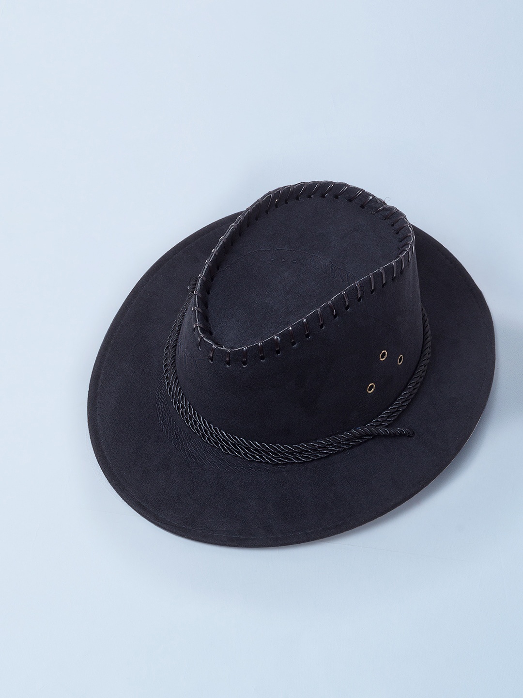 

Golden Peacock Men Black Faux Leather Solid Cowboy Sun Hat