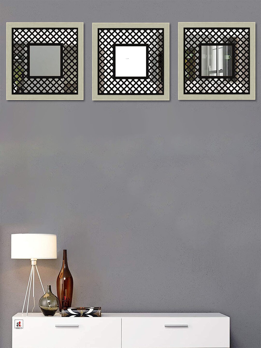 

Art Street Set Of 3 White Solid Decorative Square-Shaped Wall Mirrors