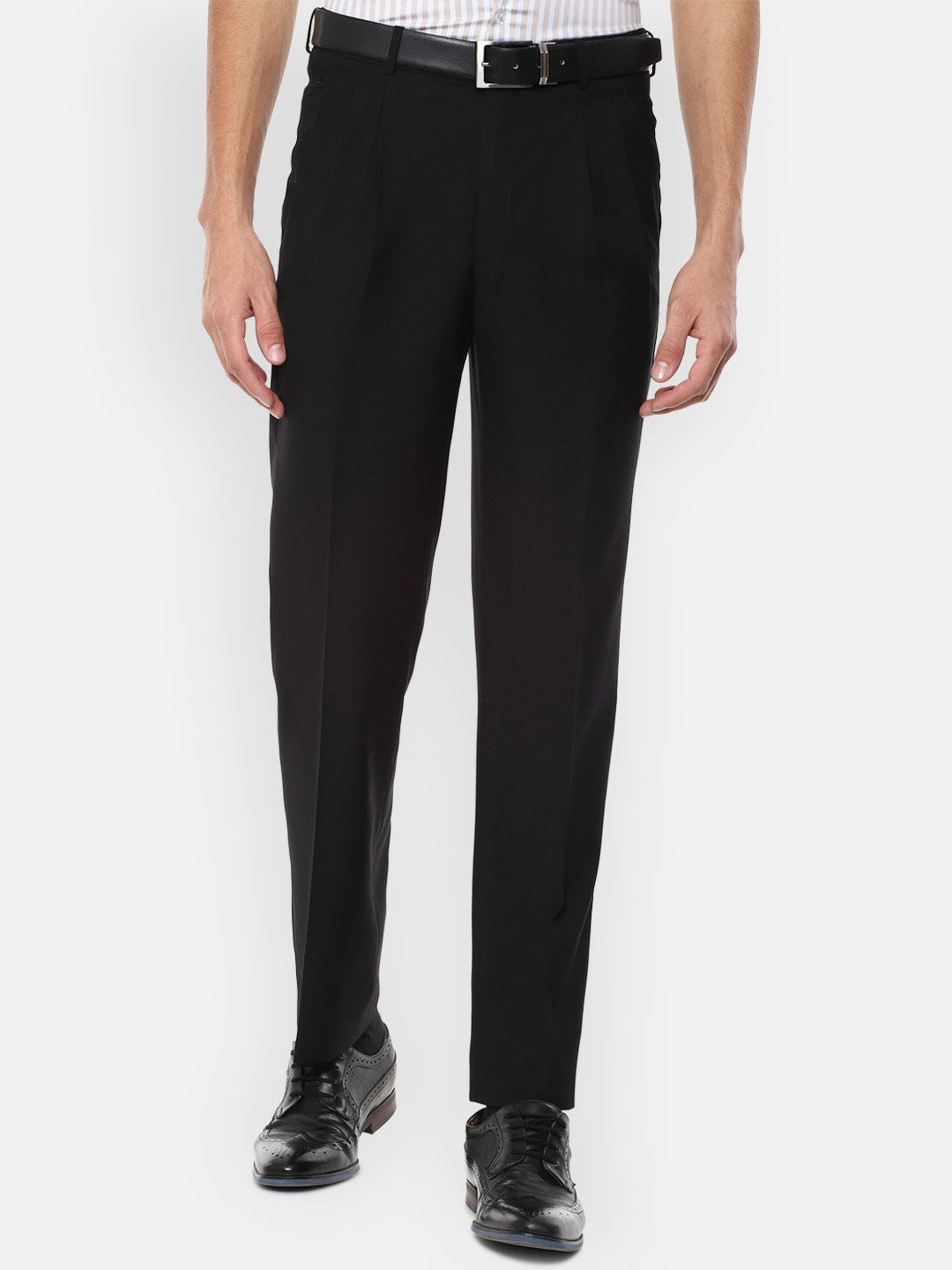 

Louis Philippe Men Black Pleated Trousers