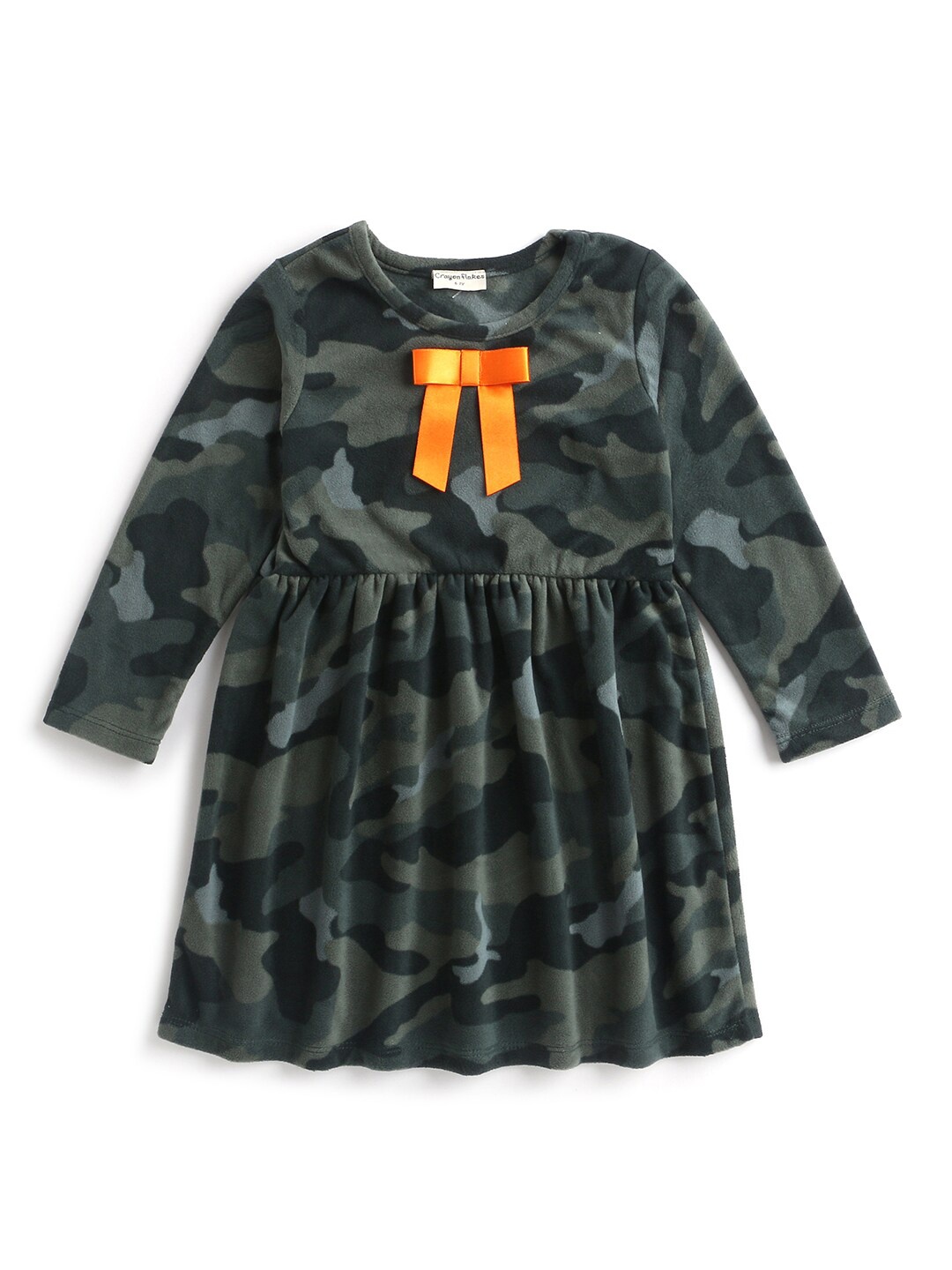 

Hopscotch Grey Camouflage Printed Polar Fleece Chiffon Dress