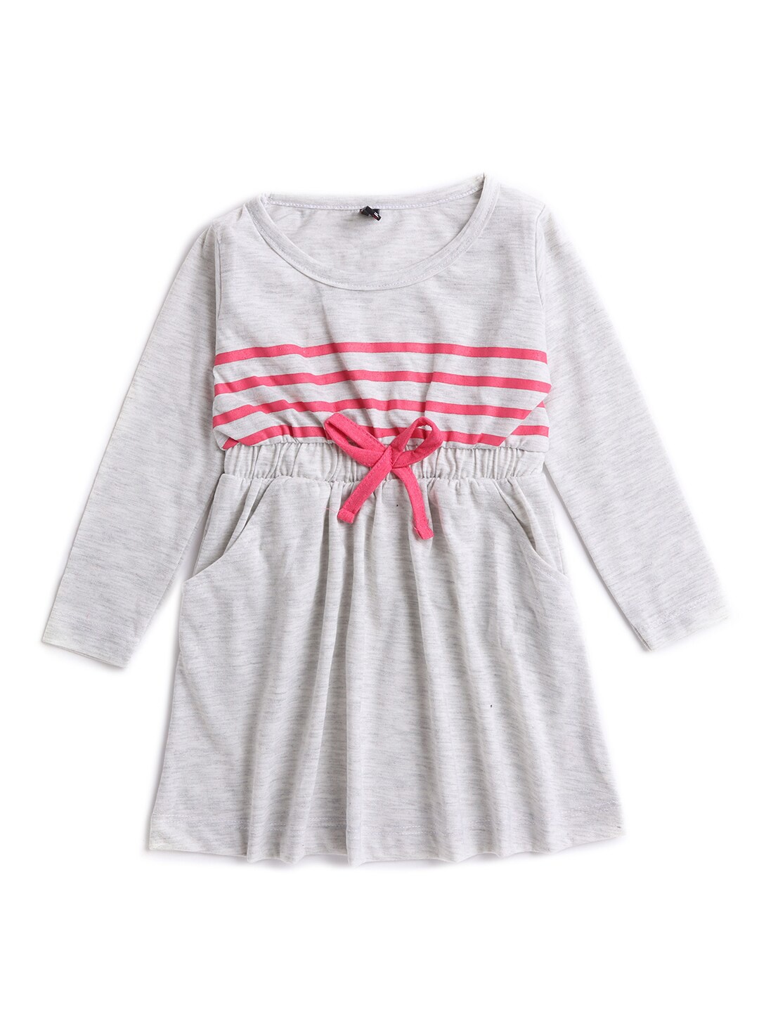 

Hopscotch Grey Melange & Pink Striped Pure Cotton Dress