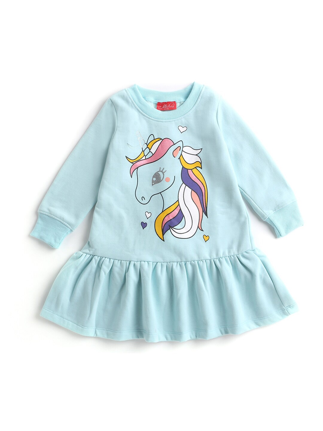 

Hopscotch Girls Blue Unicorn Printed Fleece Peplum Dress