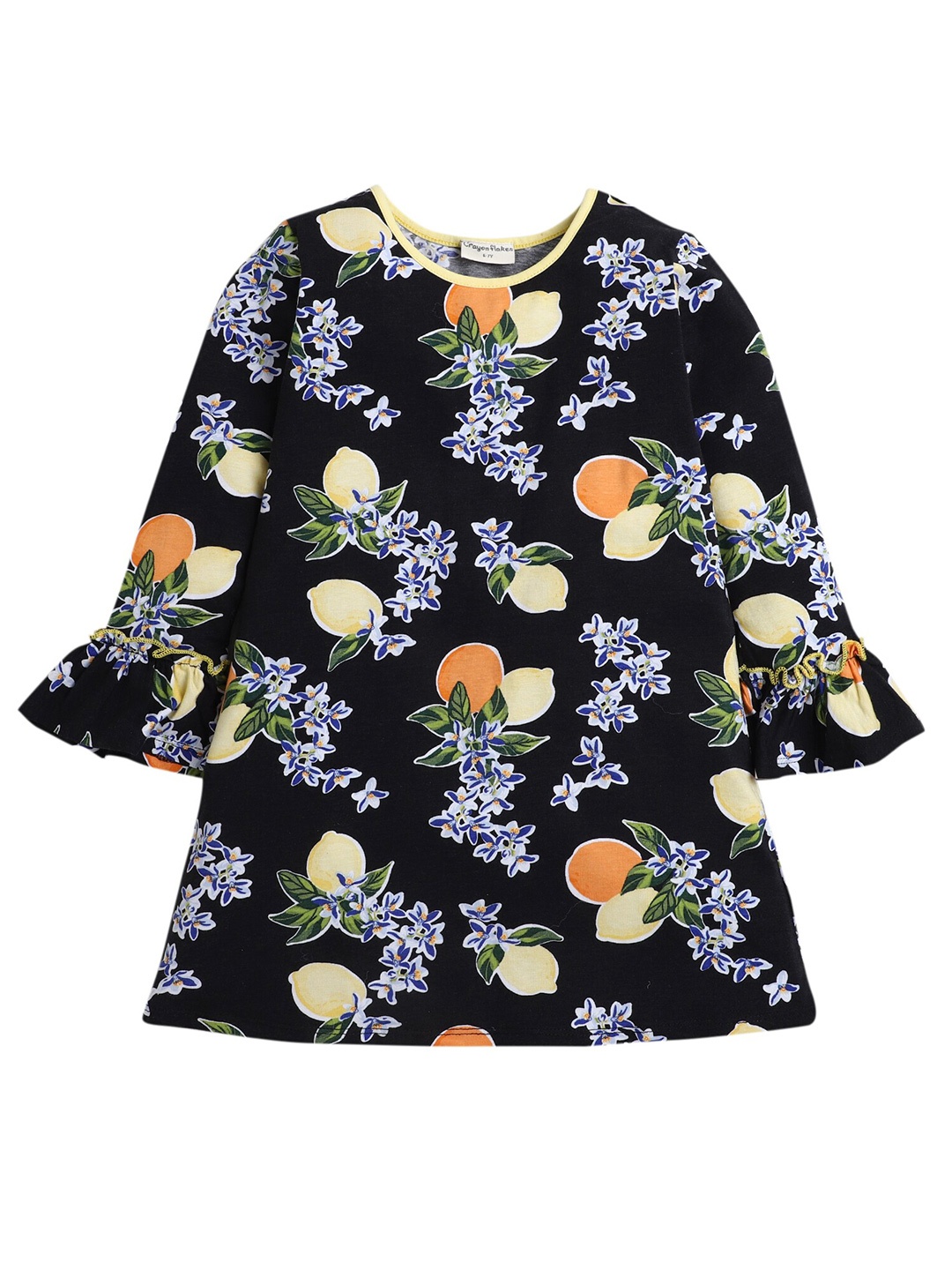 

Hopscotch Black & Yellow Floral Printed A-Line Dress