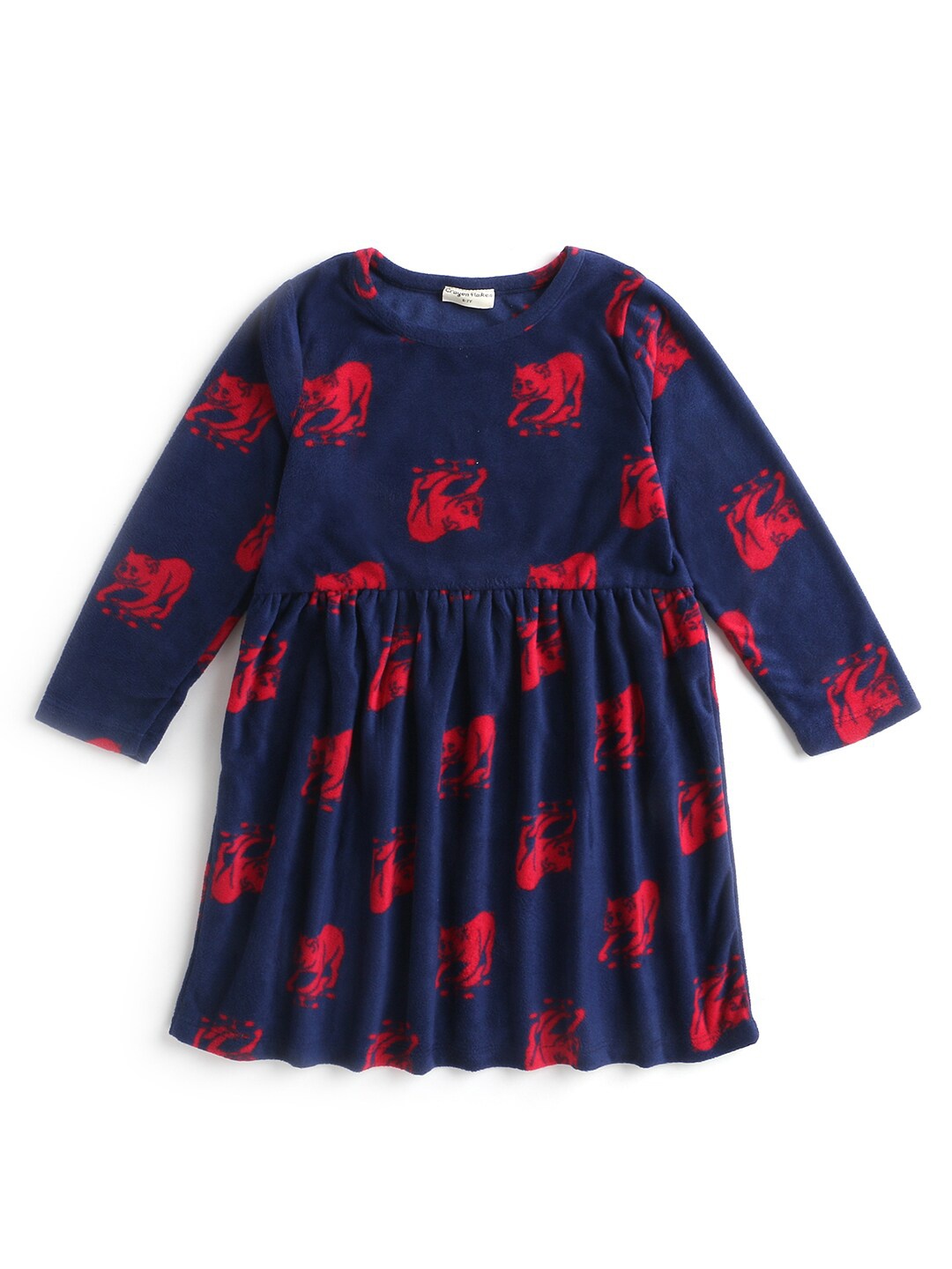 

Hopscotch Girls Blue & Red Ethnic Motifs Printed Chiffon A-Line Dress