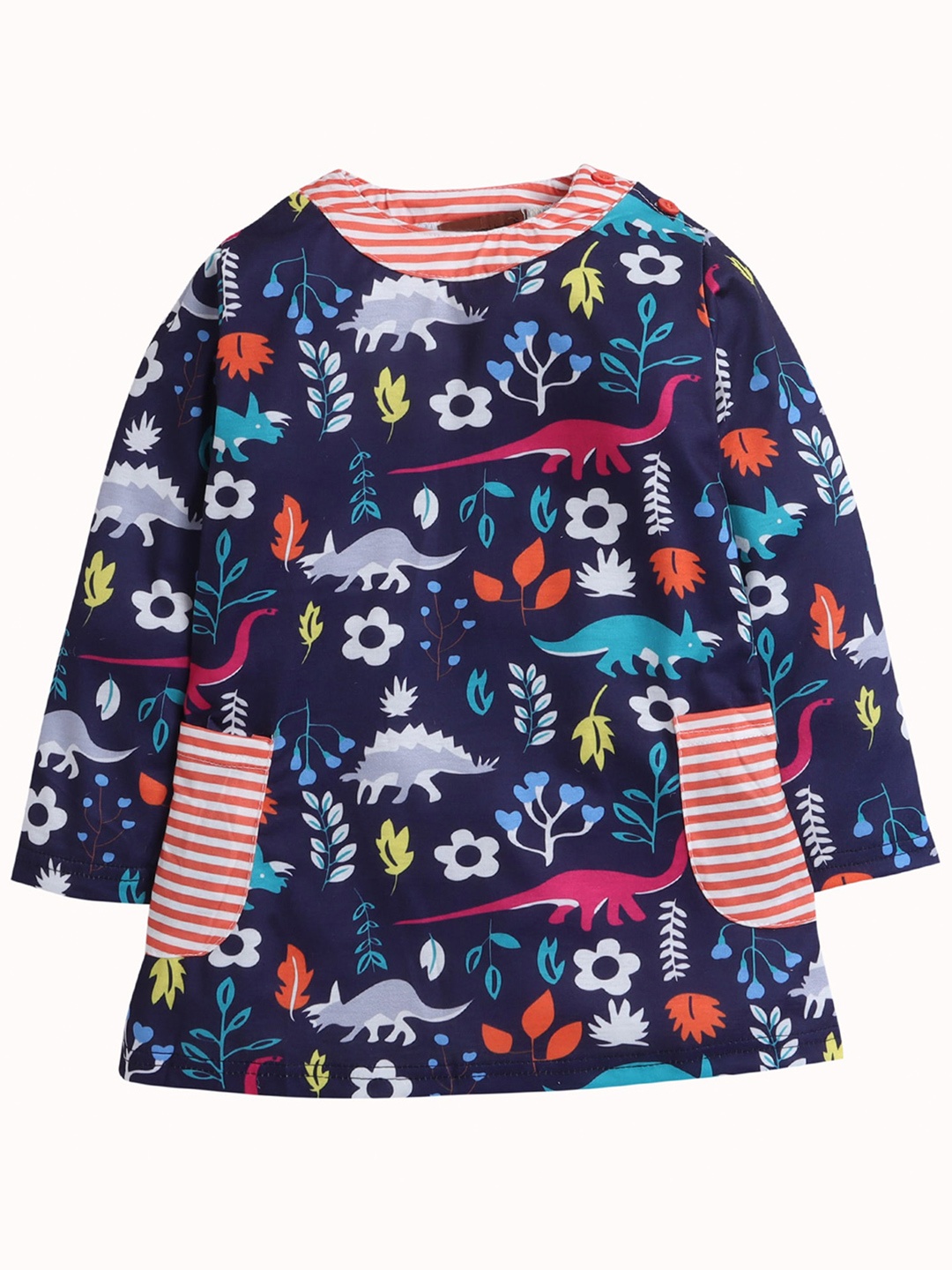 

Hopscotch Navy Blue & Multicoloured Animal Printed A-Line Dress