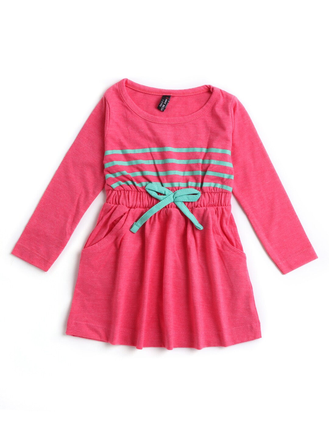 

Hopscotch Pink & Turquoise Blue Striped Pure Cotton Dress