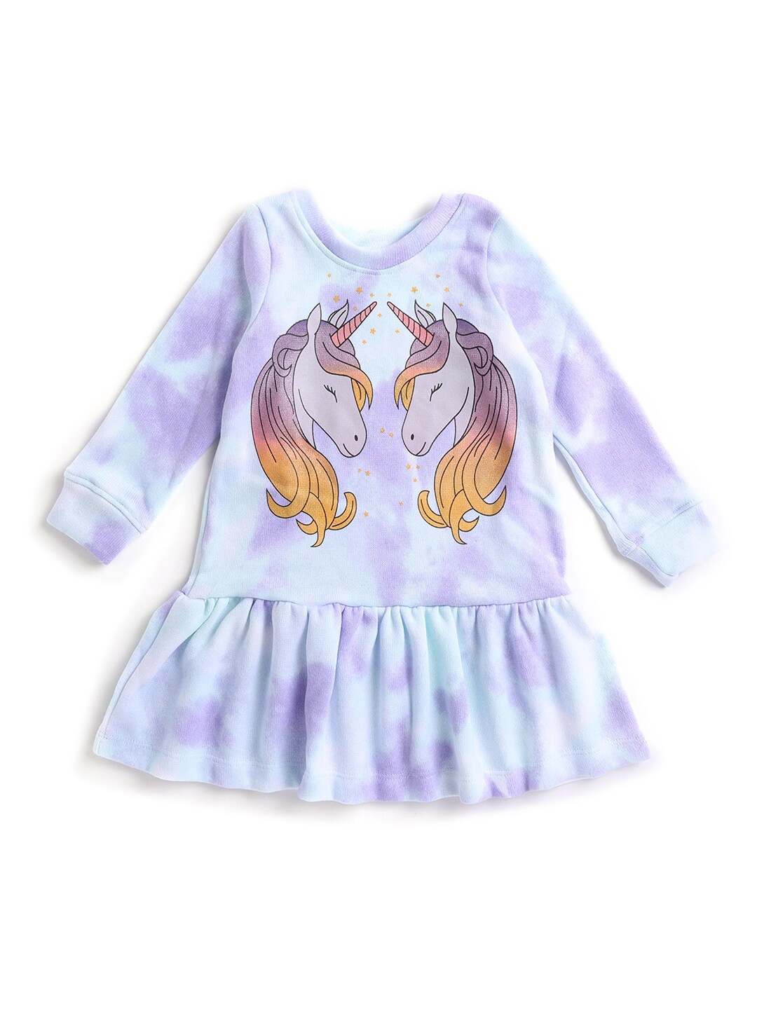 

Hopscotch Girls Purple & Blue Tie-Dye Printed Pure Cotton Drop Waist Dress