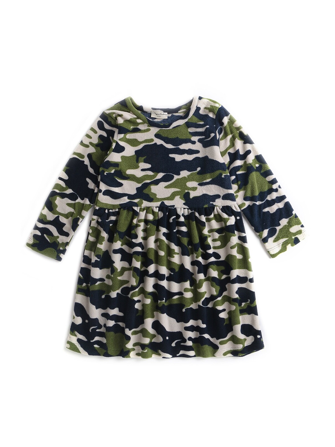 

Hopscotch Girls Green Camouflage Printed Fit & Flare Dress