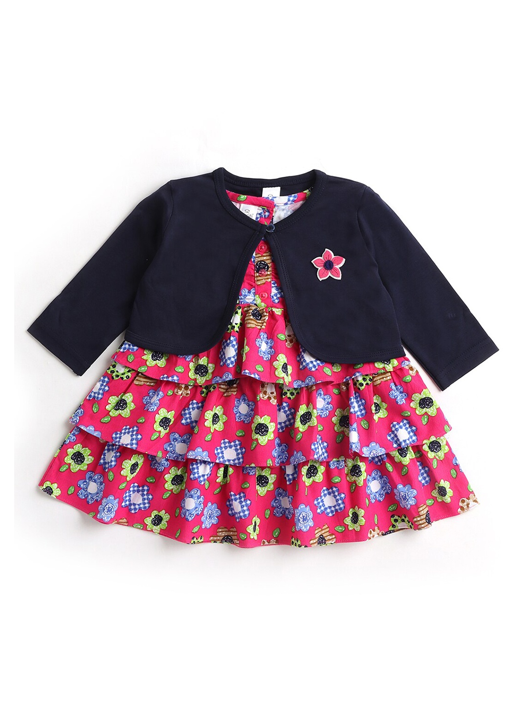 

Hopscotch Girls Pink Floral Printed Fit & Flare Dress with Jacket