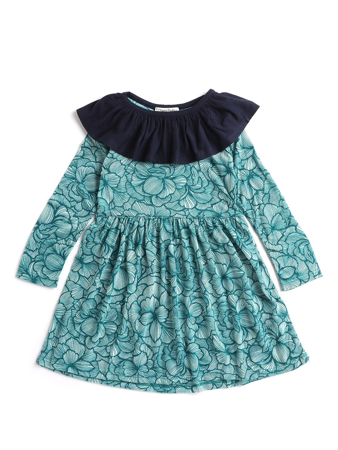 

Hopscotch Green Floral Neck Frill Chiffon Dress
