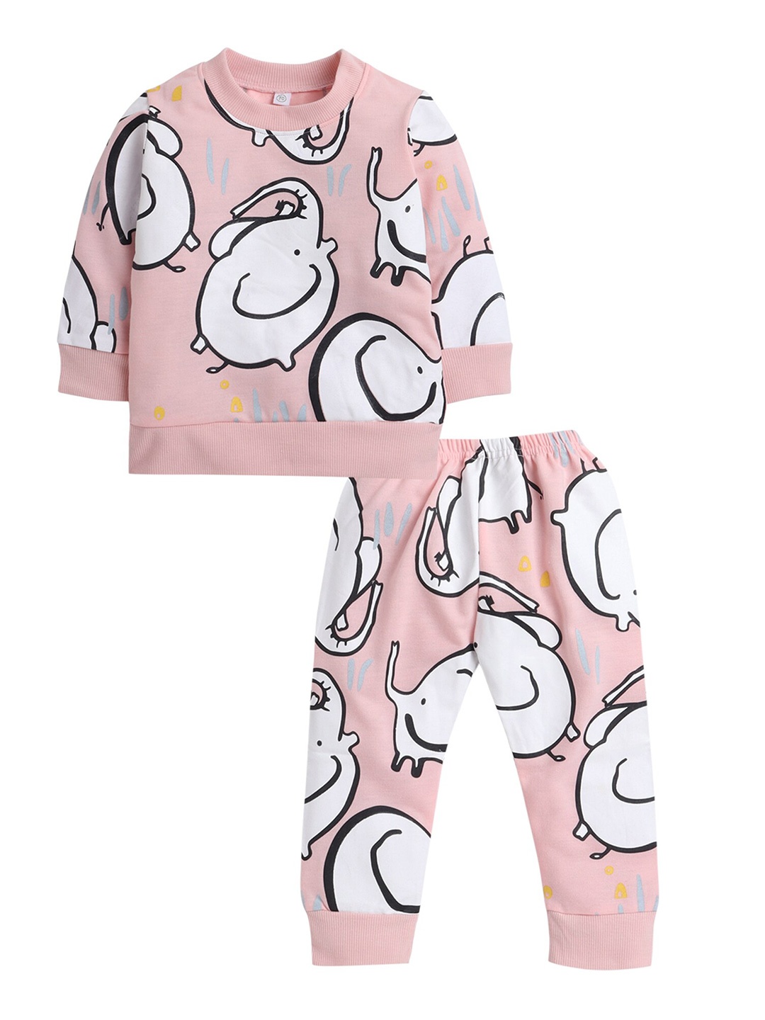 

Hopscotch Girls Pink & White Printed Sweatshirt with Jogger
