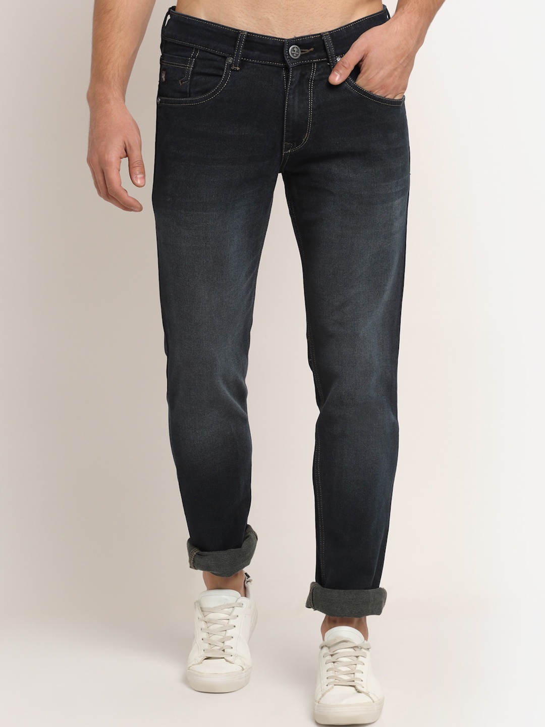 

Cantabil Men Olive Green Jean Straight Fit Heavy Fade Jeans