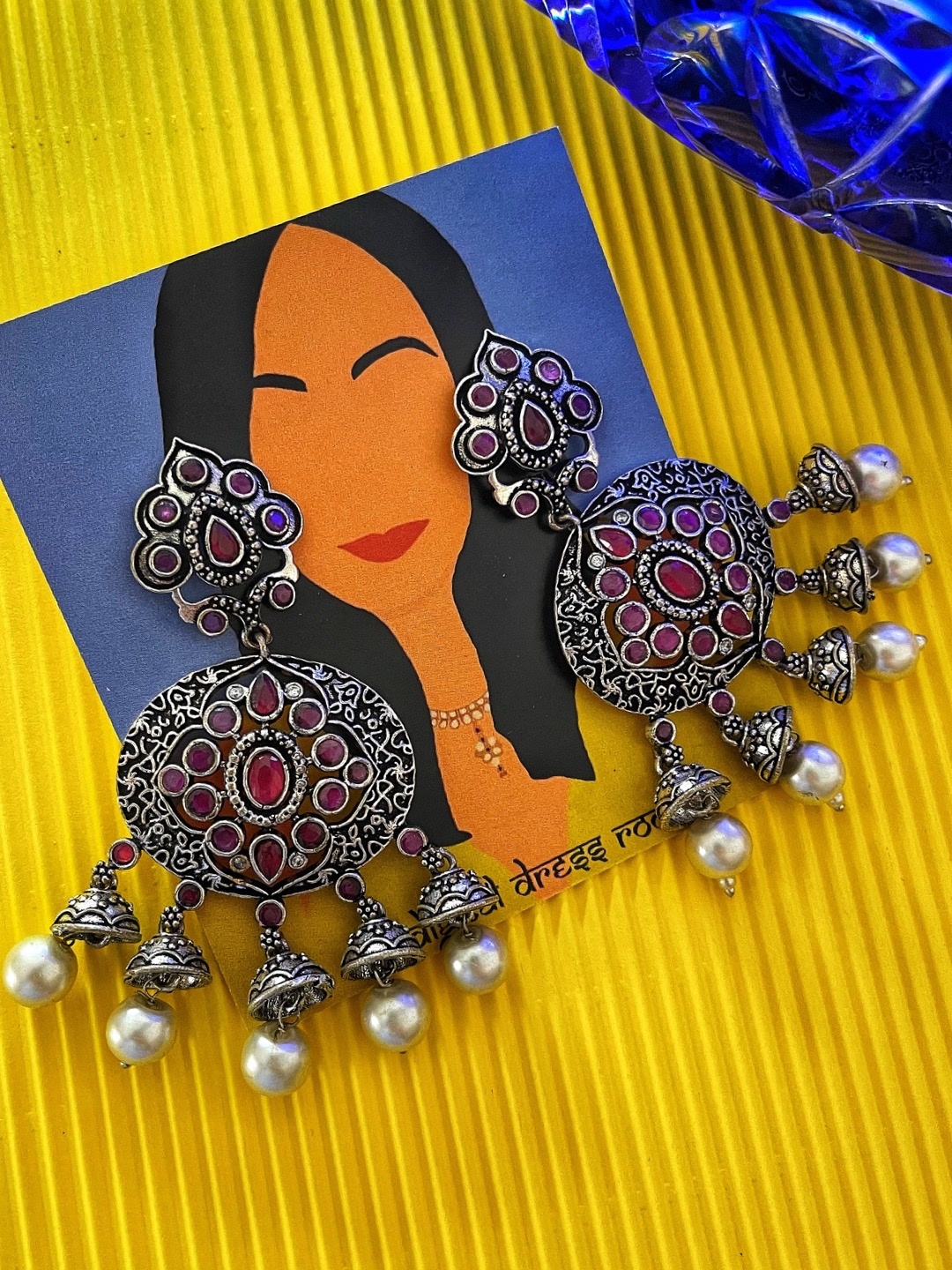 

Digital Dress Room Oxidized Silver-Plated & Pink Classic Drop Earrings