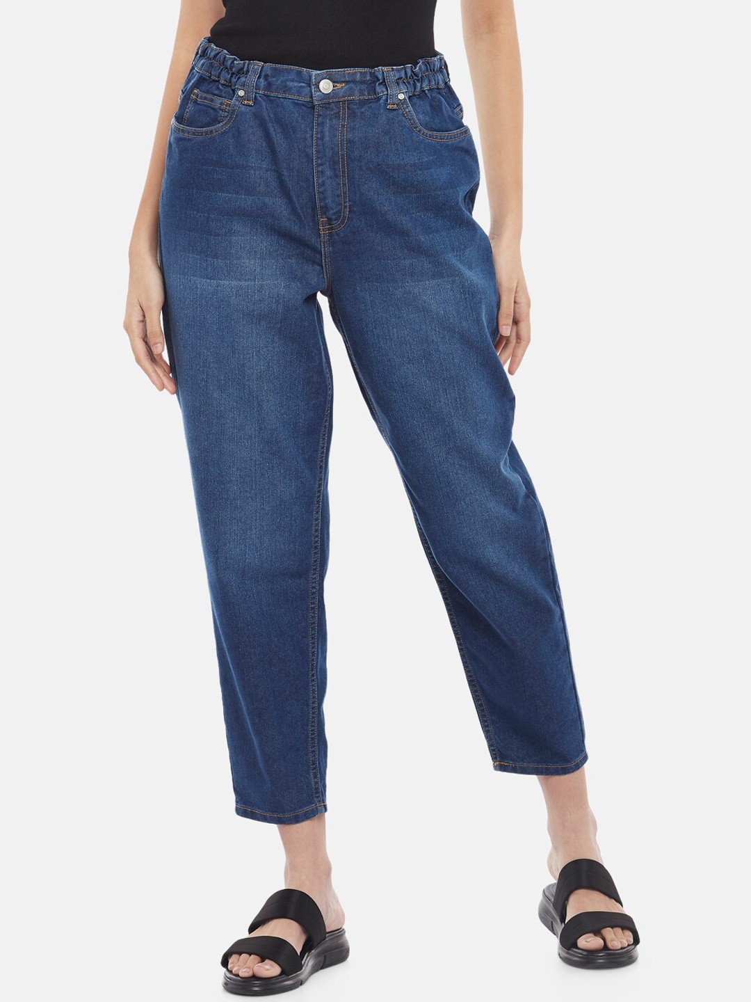 

People Women Blue Tapered Fit High-Rise Light Fade Jeans