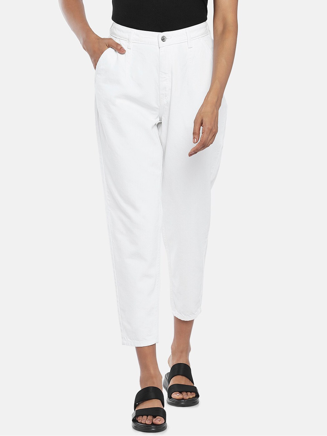 

People Women Cream-Coloured Relaxed Fit High-Rise Jeans