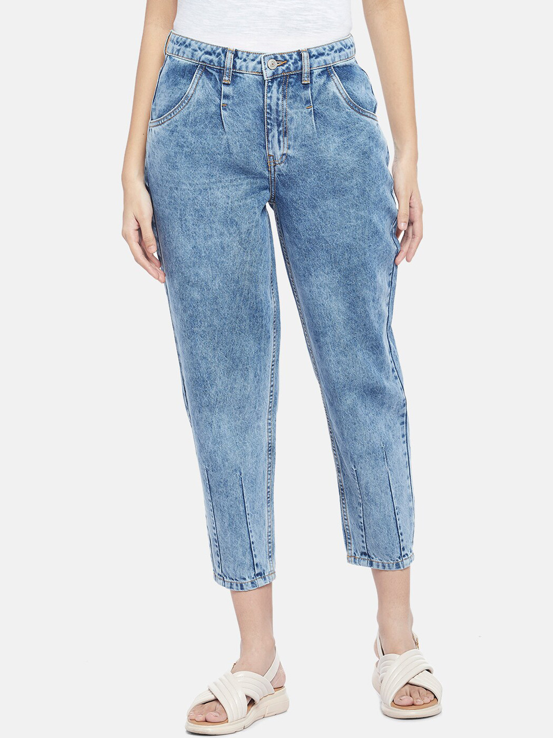 

People Women Blue Relaxed Fit Heavy Fade Cotton Jeans