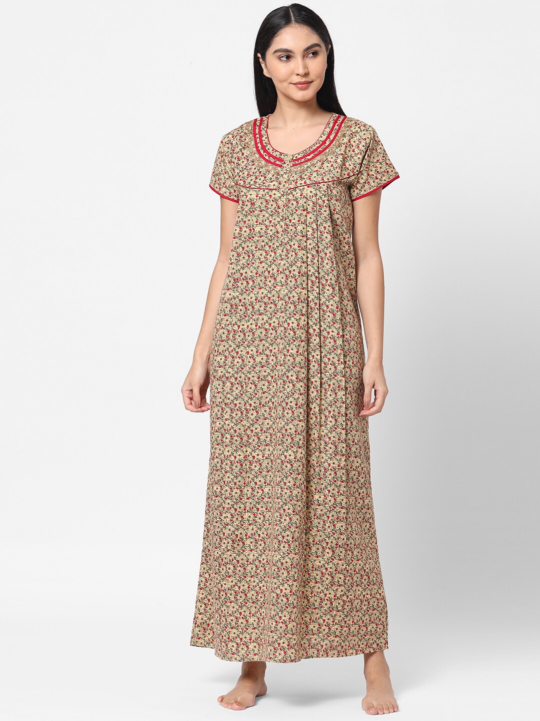 

Sweet Dreams Beige Printed Maxi Nightdress