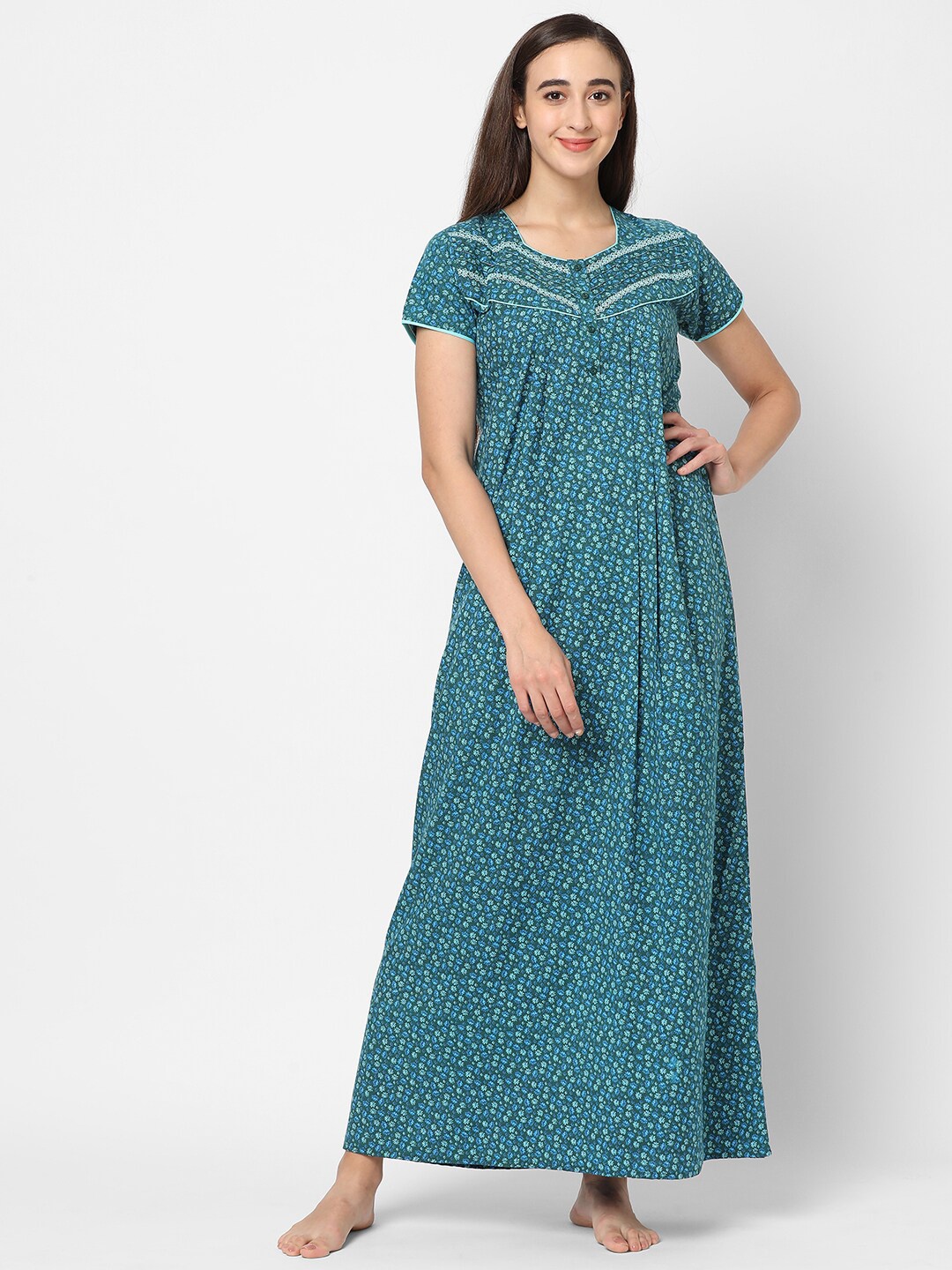

Sweet Dreams Teal Printed Maxi Nightdress