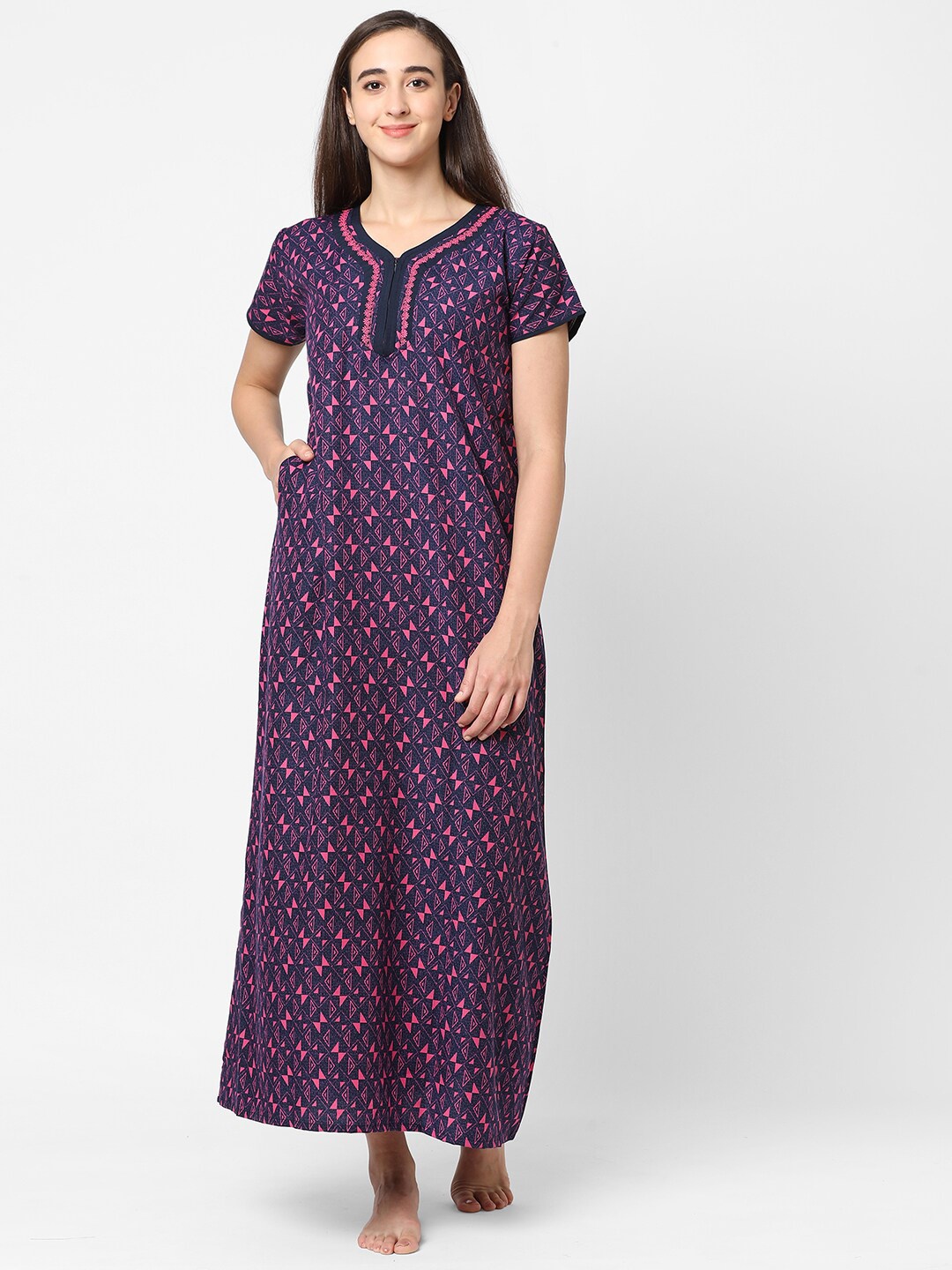 

Sweet Dreams Pink & Blue Printed Maxi Nightdress