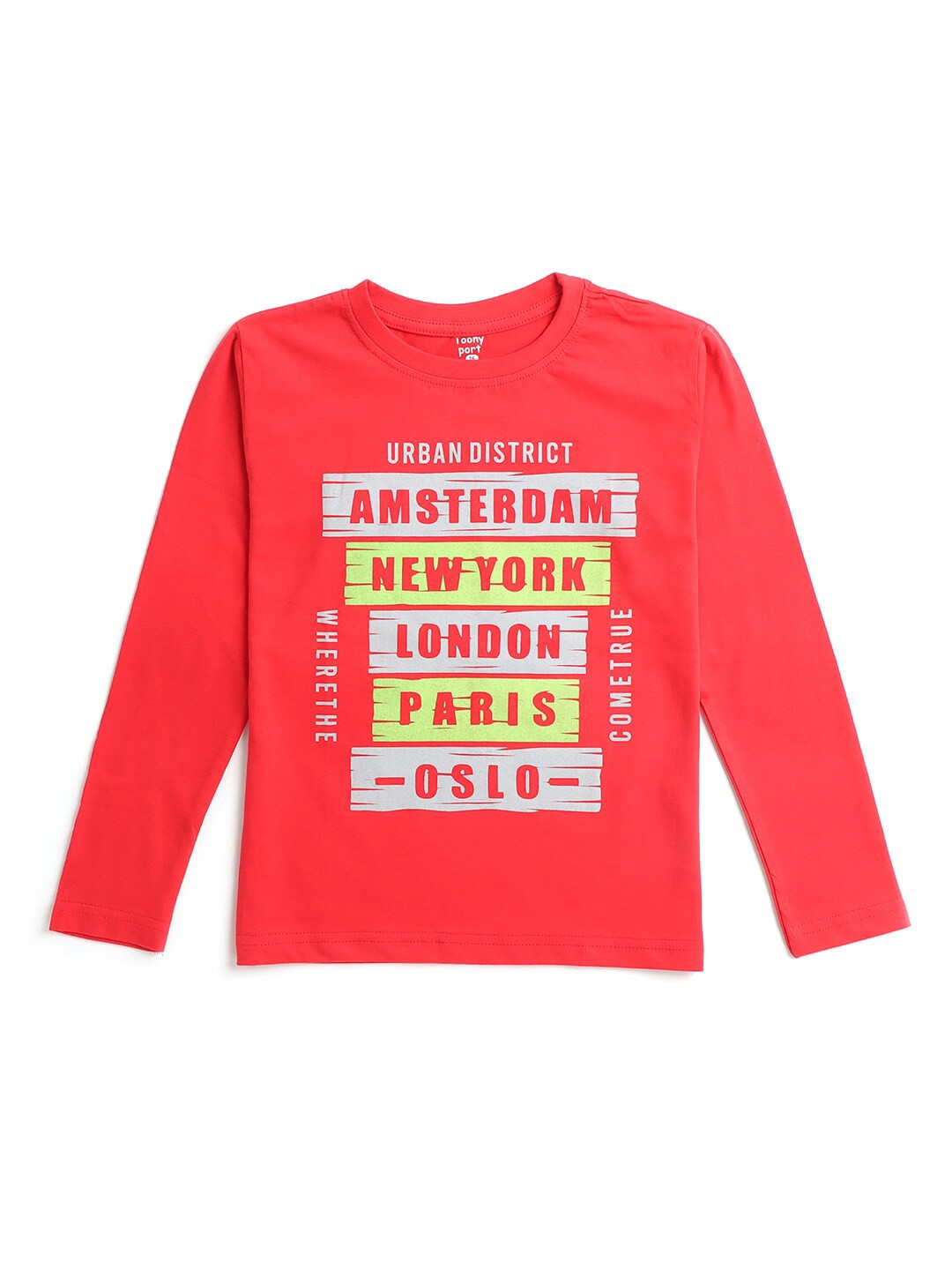 

Hopscotch Boys Red Typography Printed Pure Cotton T-shirt