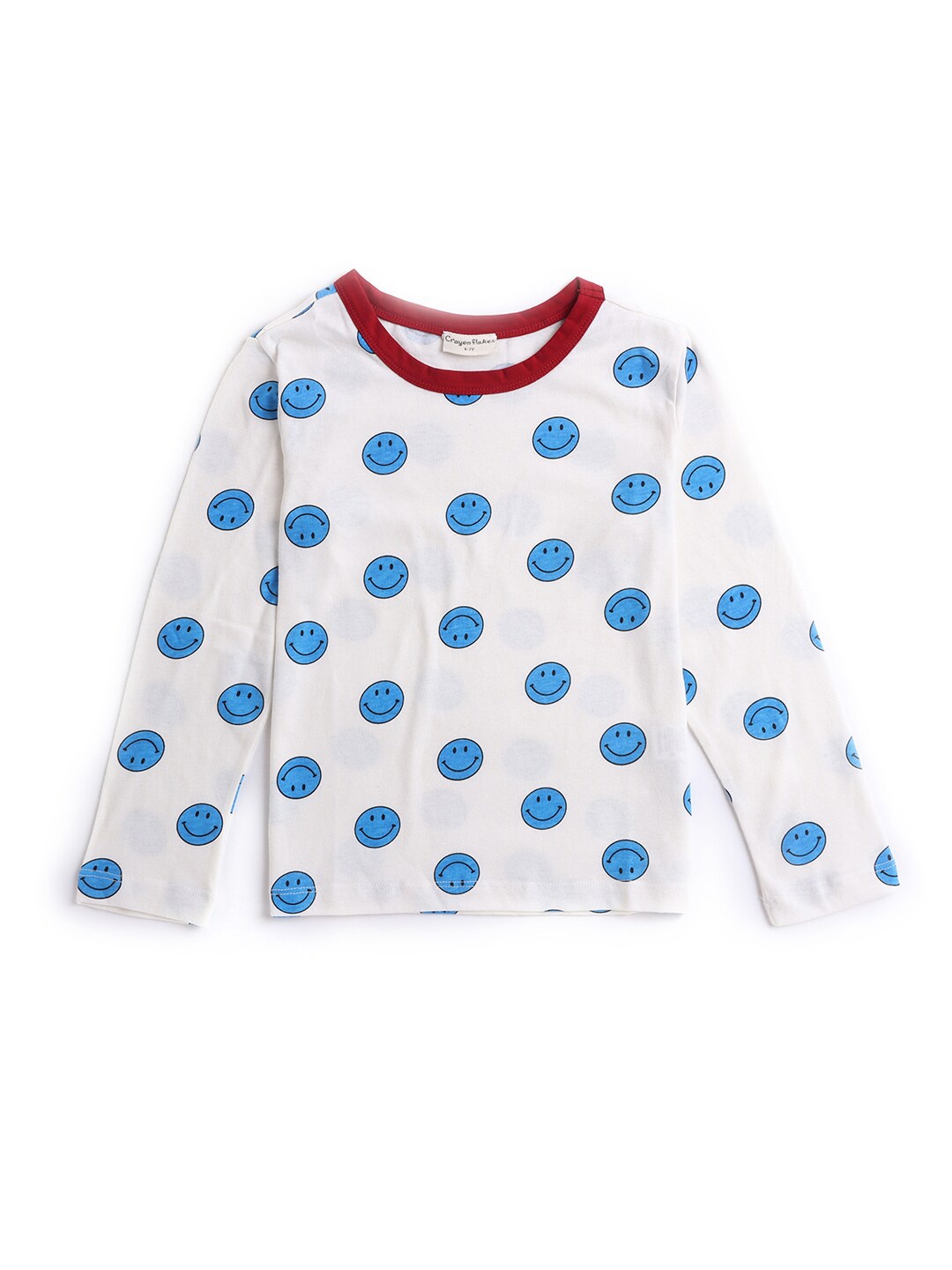 

Hopscotch Boys White & Blue Polka Dots Printed Pure Cotton T Shirt
