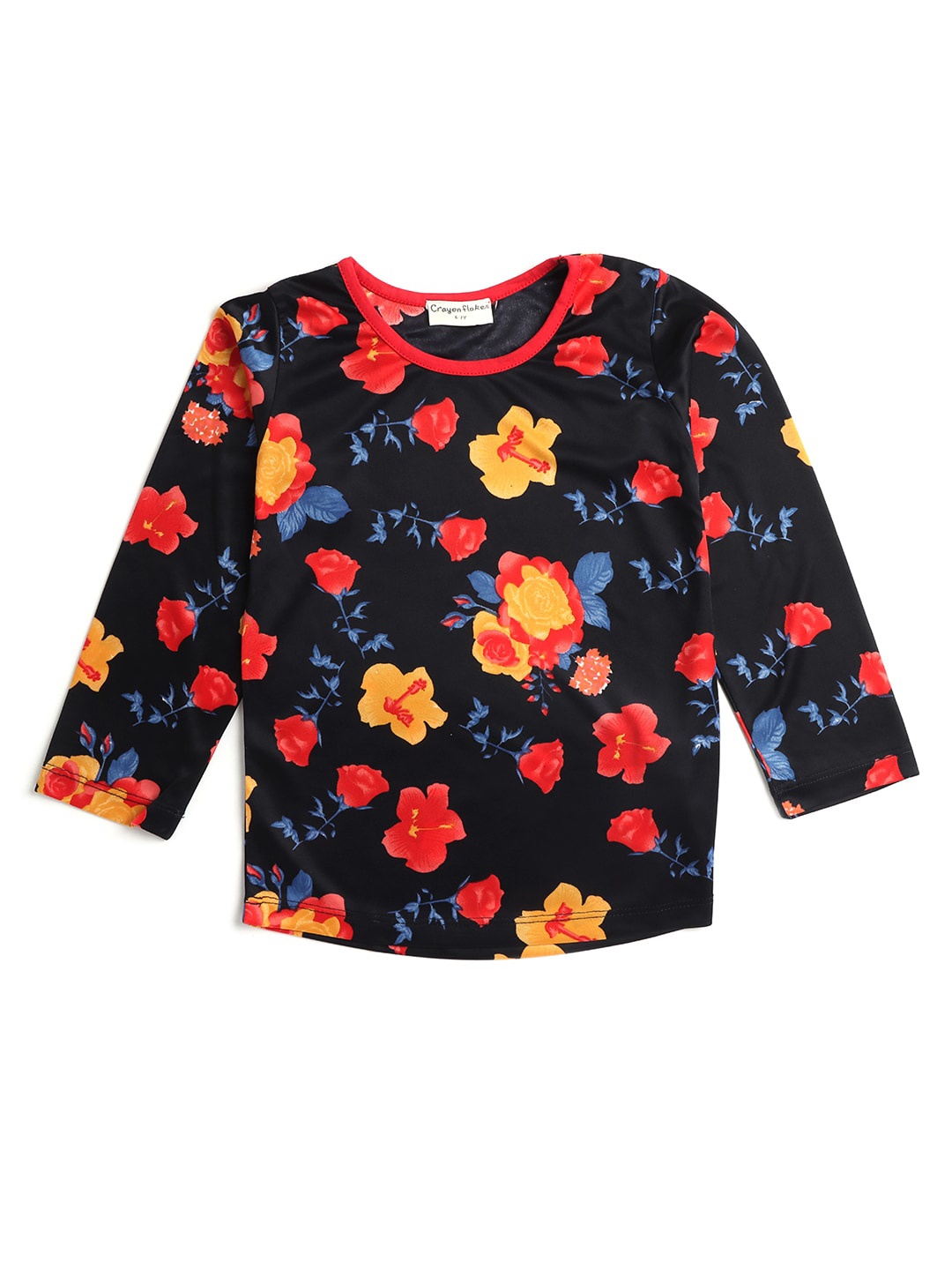 

Hopscotch Girls Black & Coral Floral Printed T-shirt
