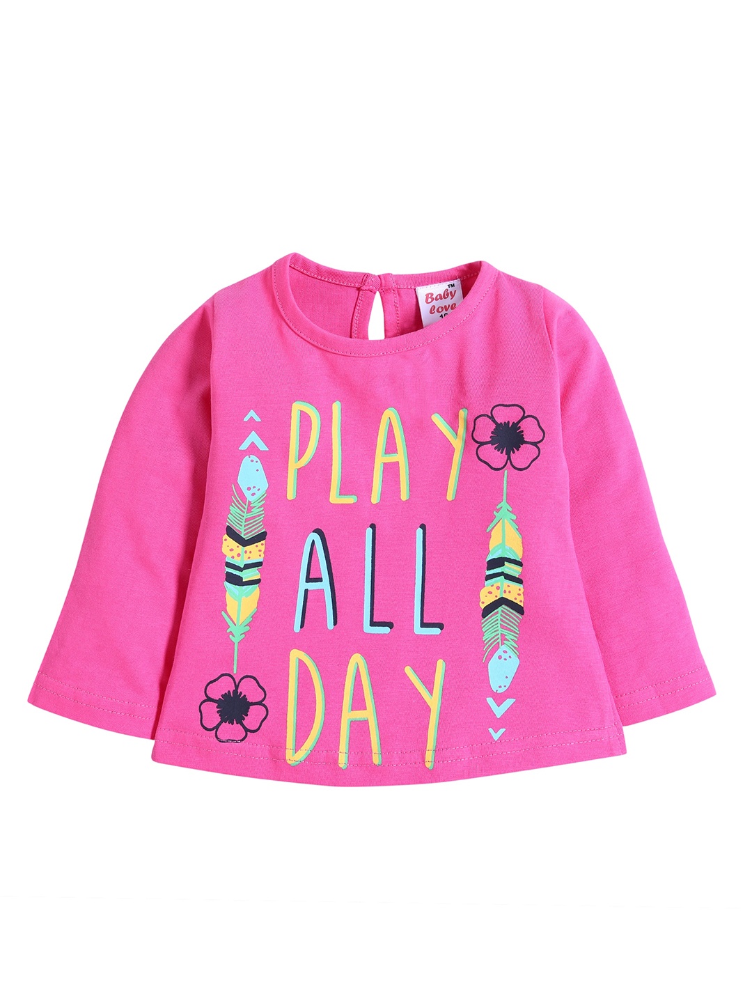 

Hopscotch Girls Pink Typography Printed Cotton T-shirt