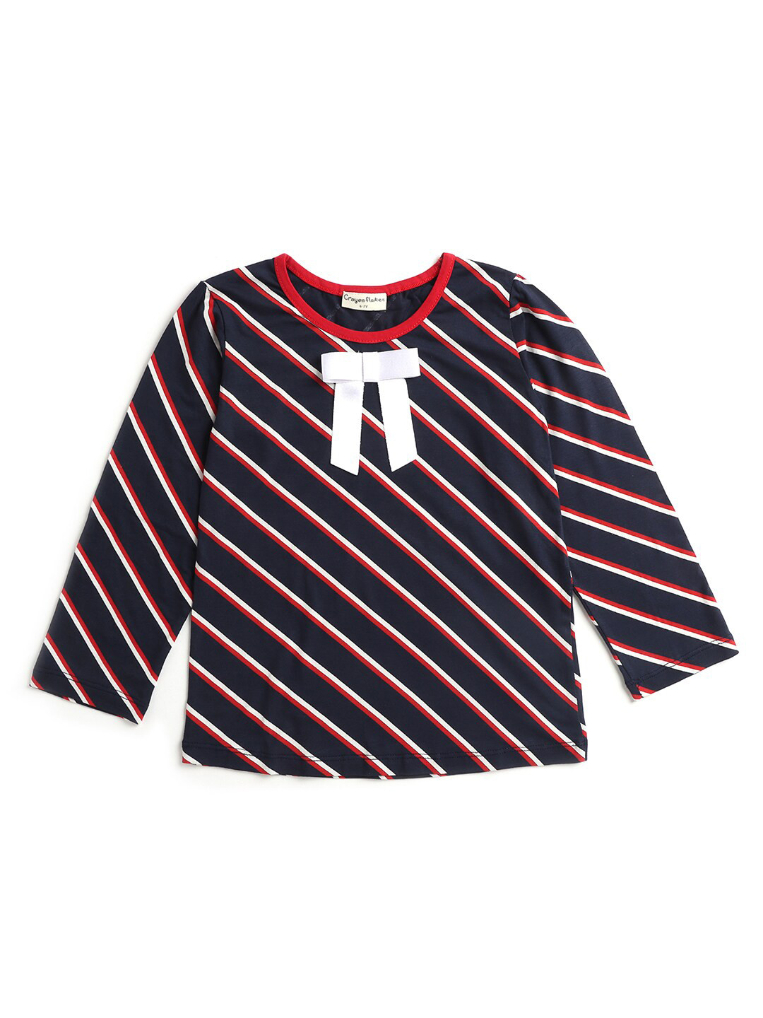 

Hopscotch Girls Navy Blue & Red Striped Pure Cotton T Shirt