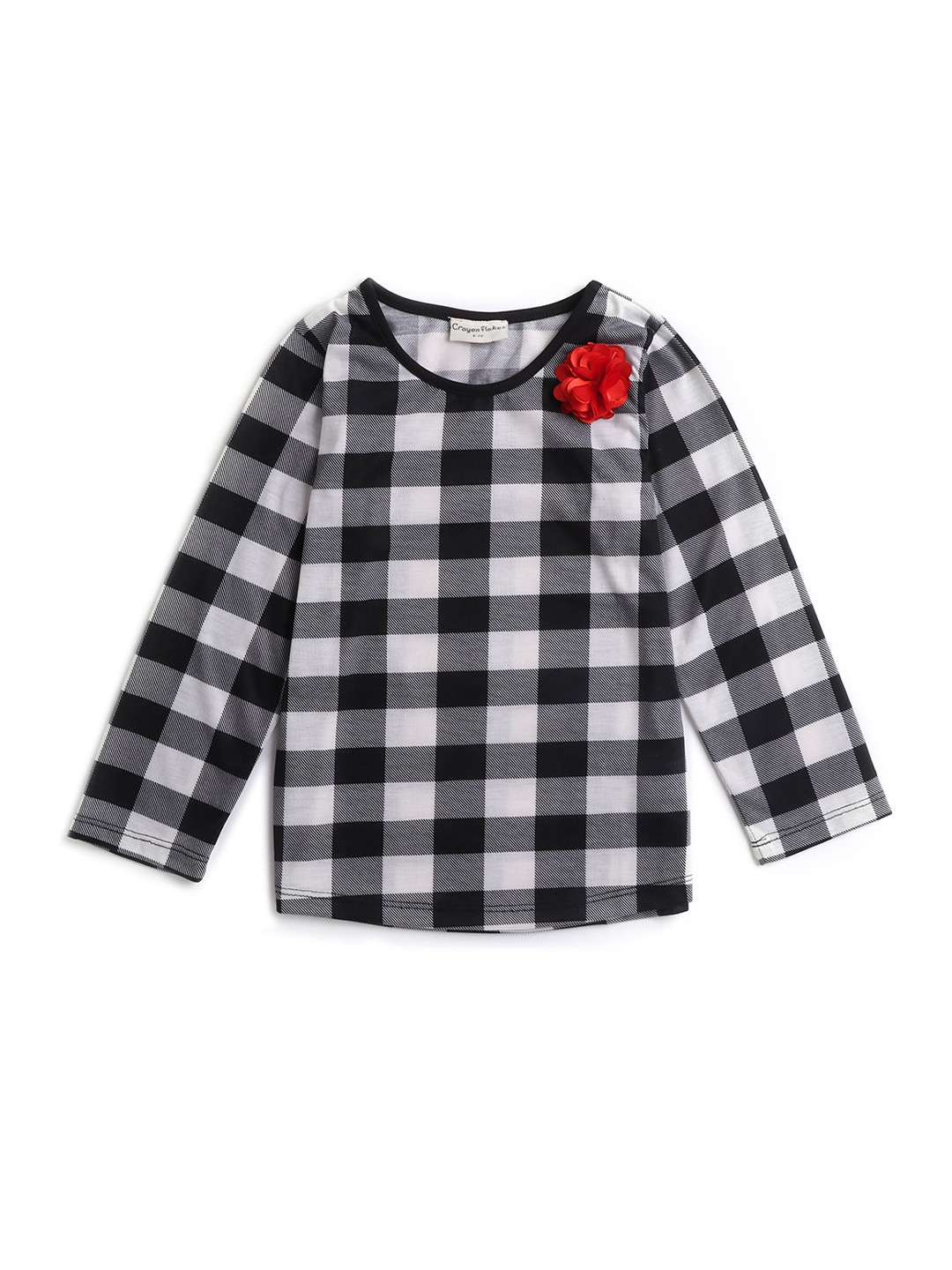 

Hopscotch Girls Black & White Checked Monochrome Applique T-shirt