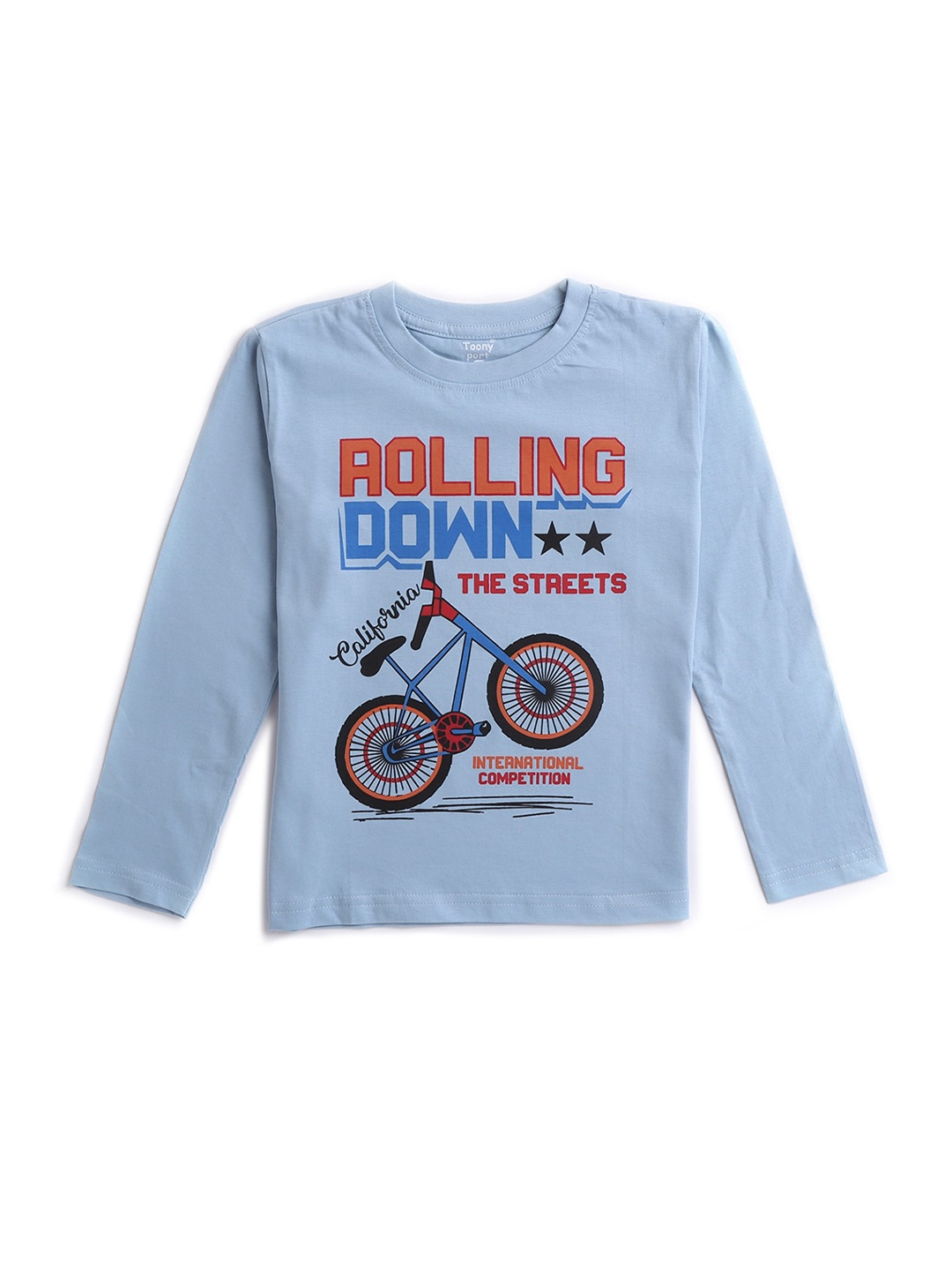 

Hopscotch Boys Blue & Red Typography Printed Pure Cotton T-shirt