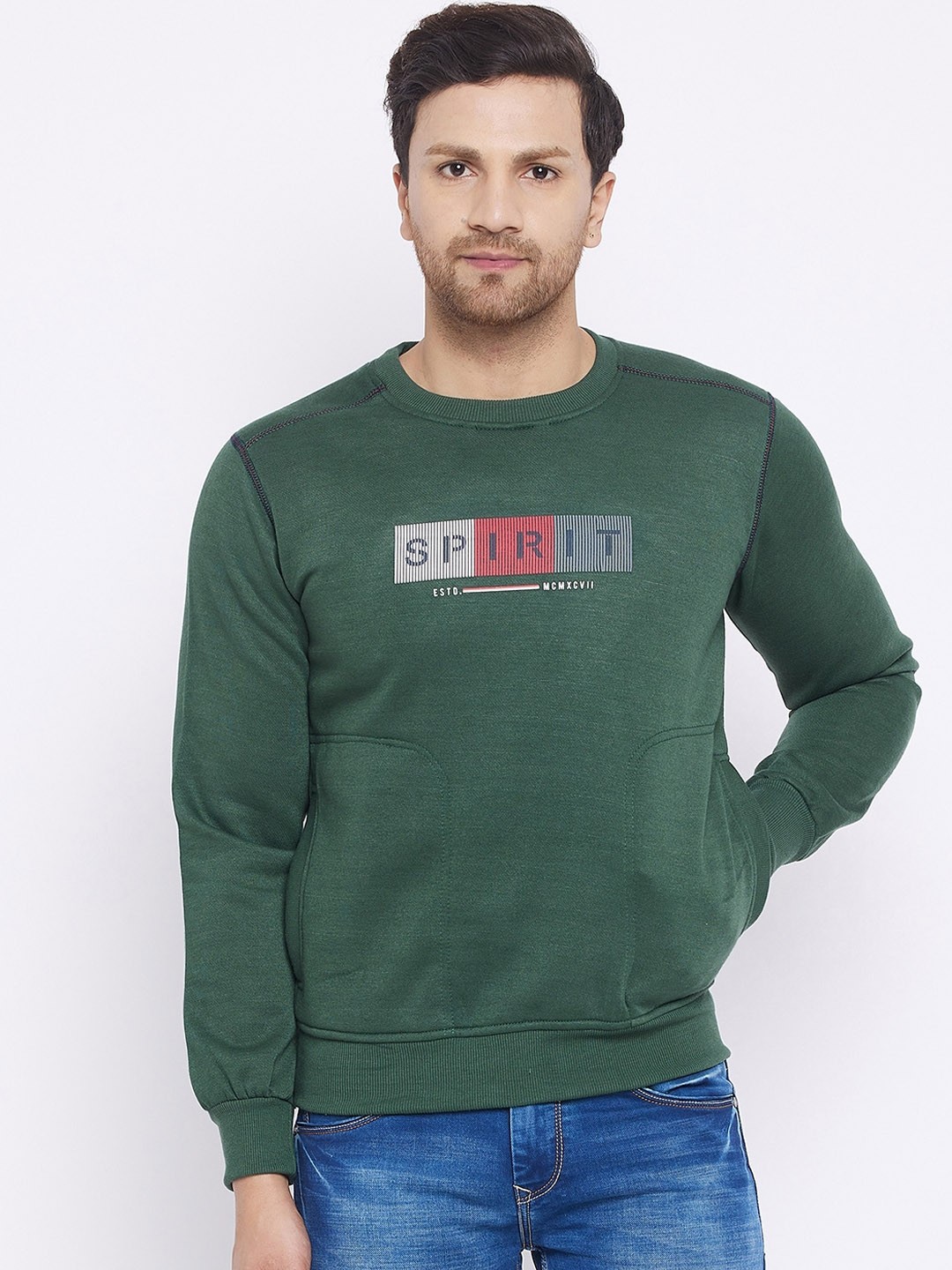 

Spirit Men Olive Green Printed Sweatshirt
