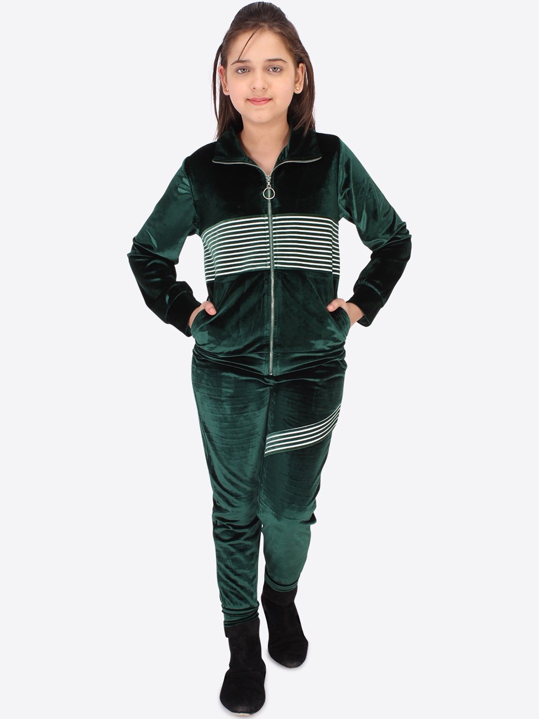 

CUTECUMBER Girls Green & White Striped Track Suit