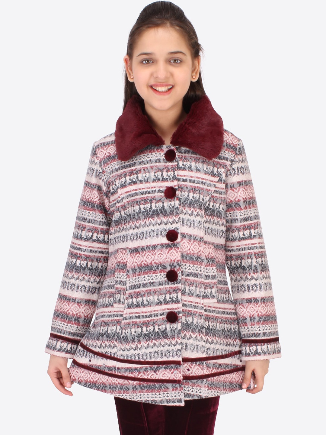 

CUTECUMBER Girls Maroon & Grey Longline Tailored Jacket