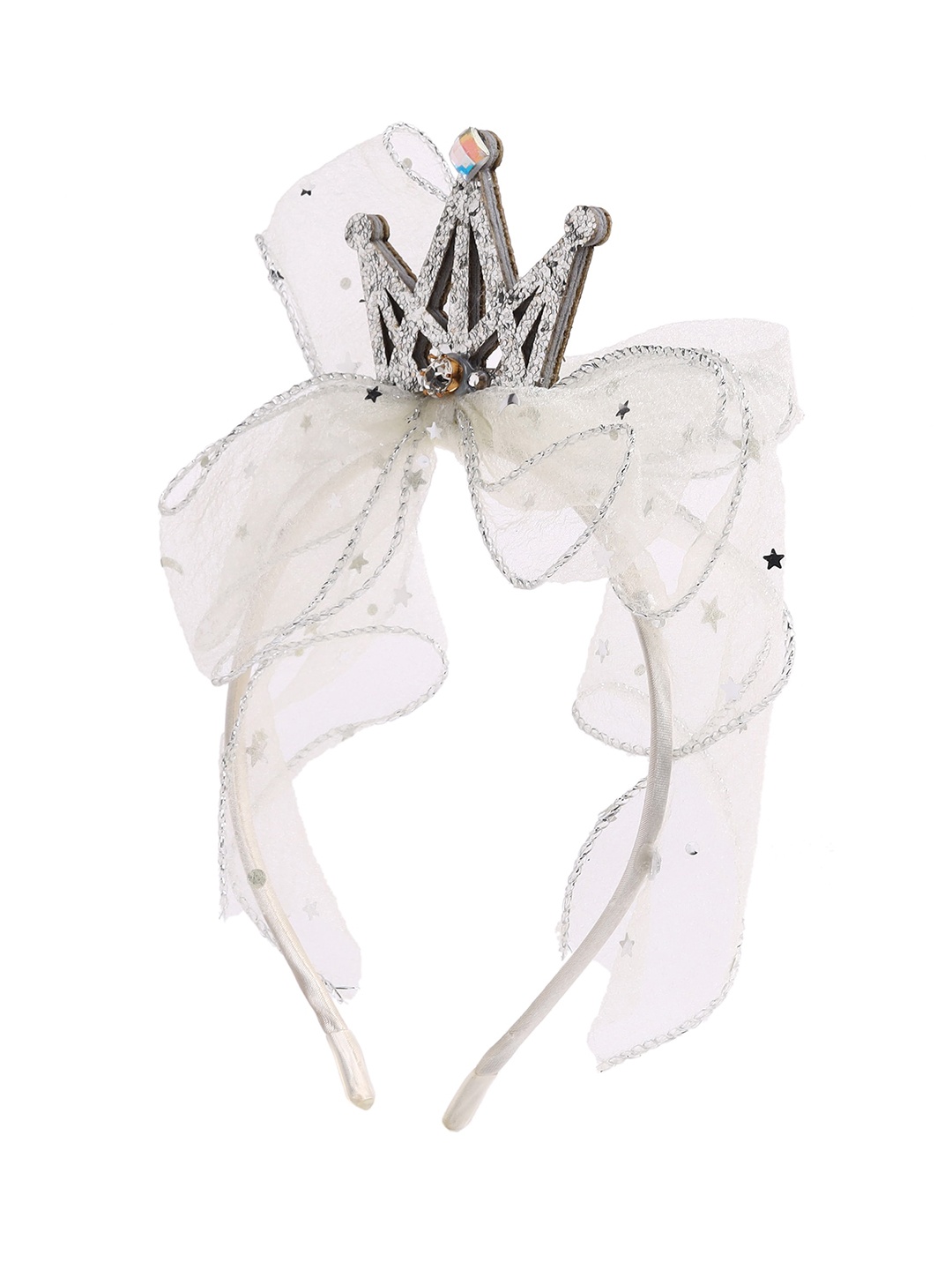 

Yellow Bee Girls White & Grey Crown Embellished Lace Hairband