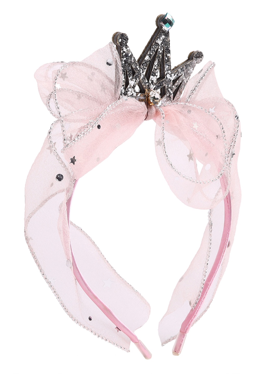 

Yellow Bee Girls Pink & Grey Crown Embellished Lace Hairband