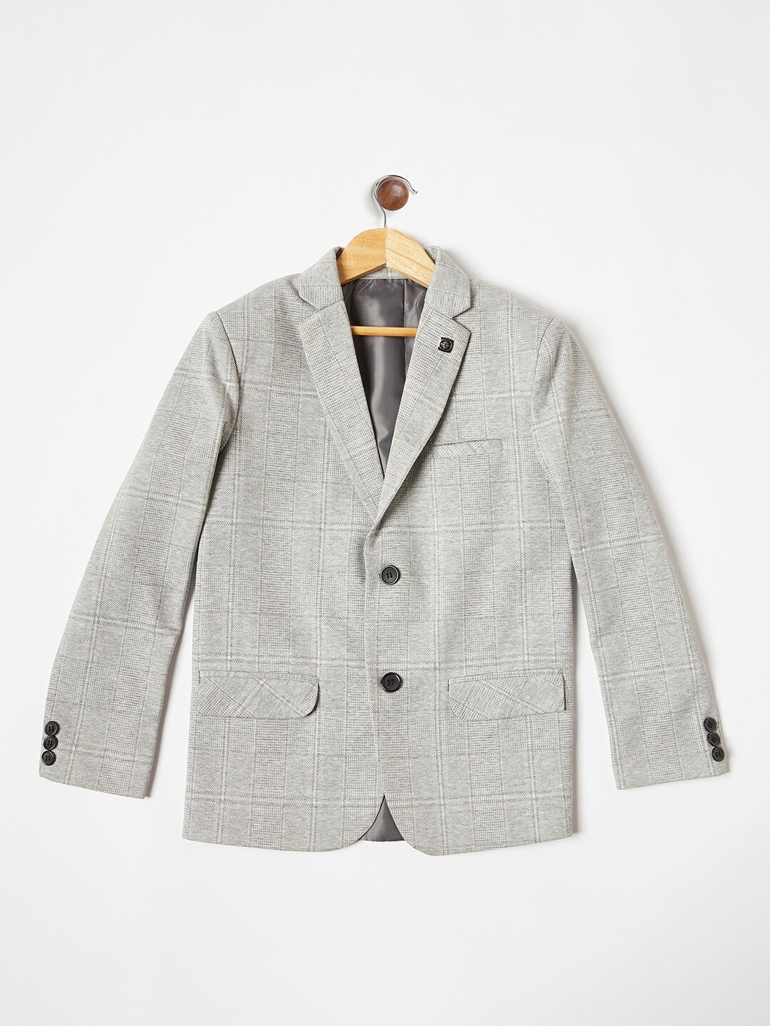 

Crimsoune Club Boys Grey Checked Single-Breasted Casual Blazer