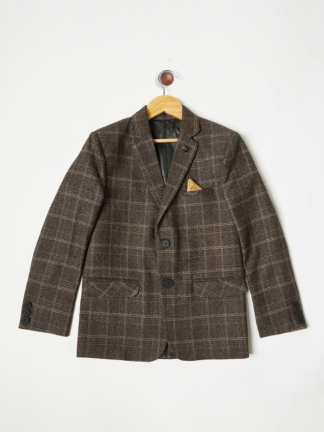 

Crimsoune Club Boys Brown Checked Single Breasted Blazer