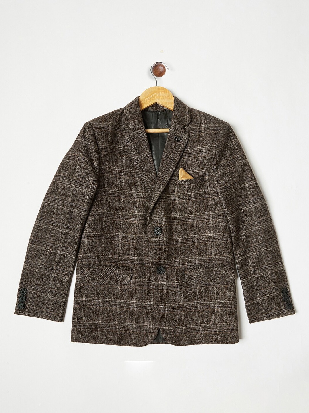 

Crimsoune Club Boys Brown & Off White Checked Single Breasted Blazer