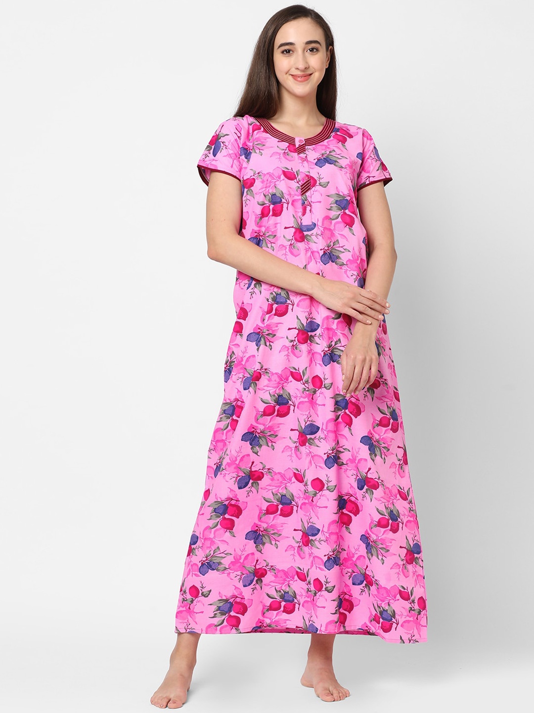 

Sweet Dreams Women Pink Printed Maxi Nightdress