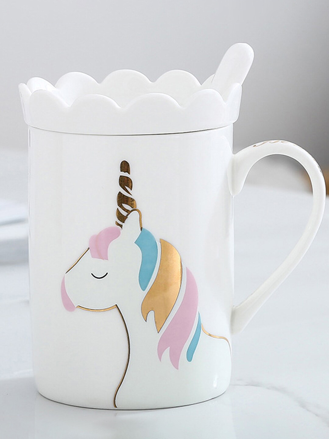 

BonZeaL White & Yellow Hand Painted Printed Ceramic Glossy Cups and Mugs