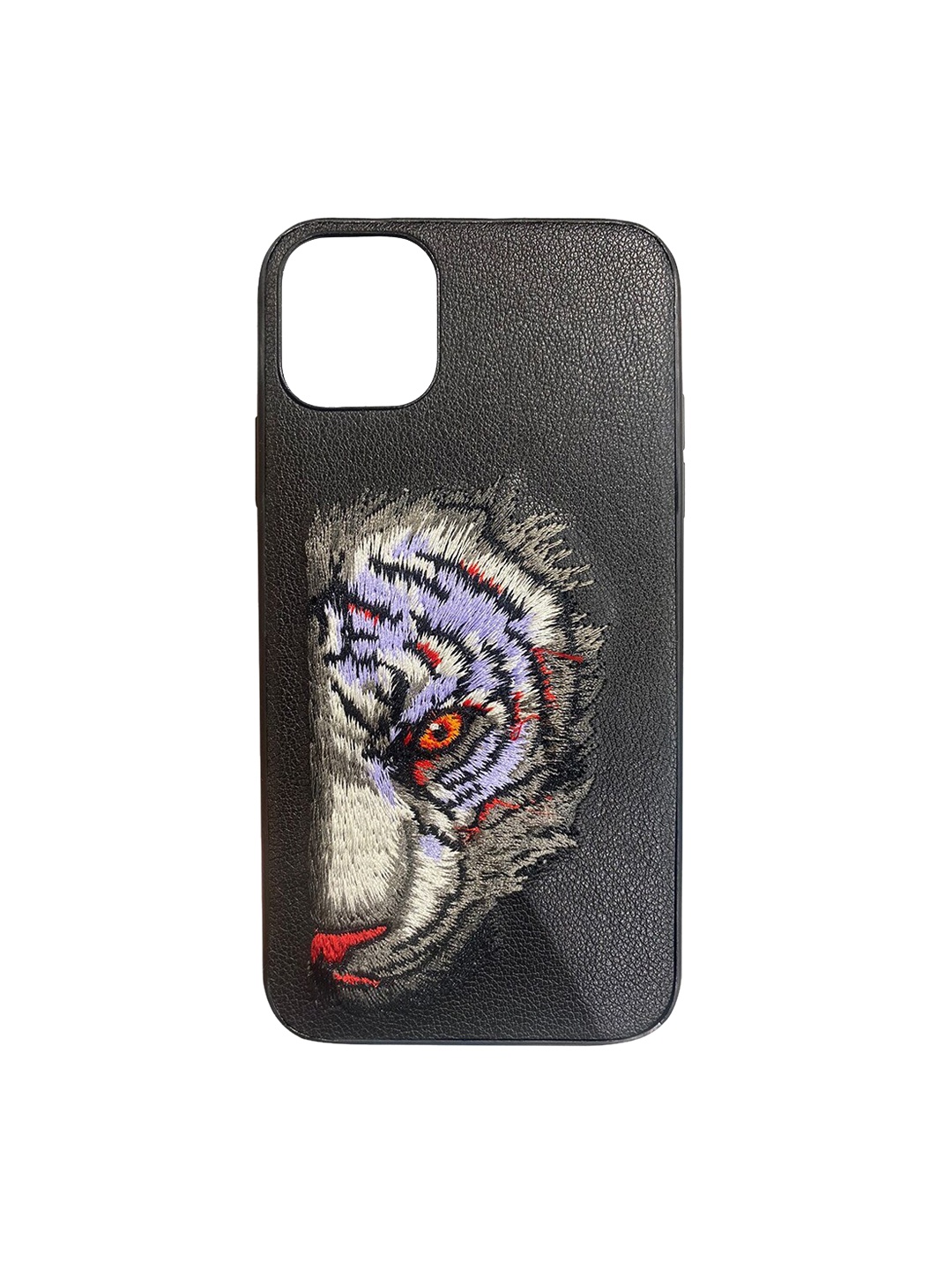 

TREEMODA Black & Grey White Tiger Faux Leather iPhone 12 Pro Leather Back Case