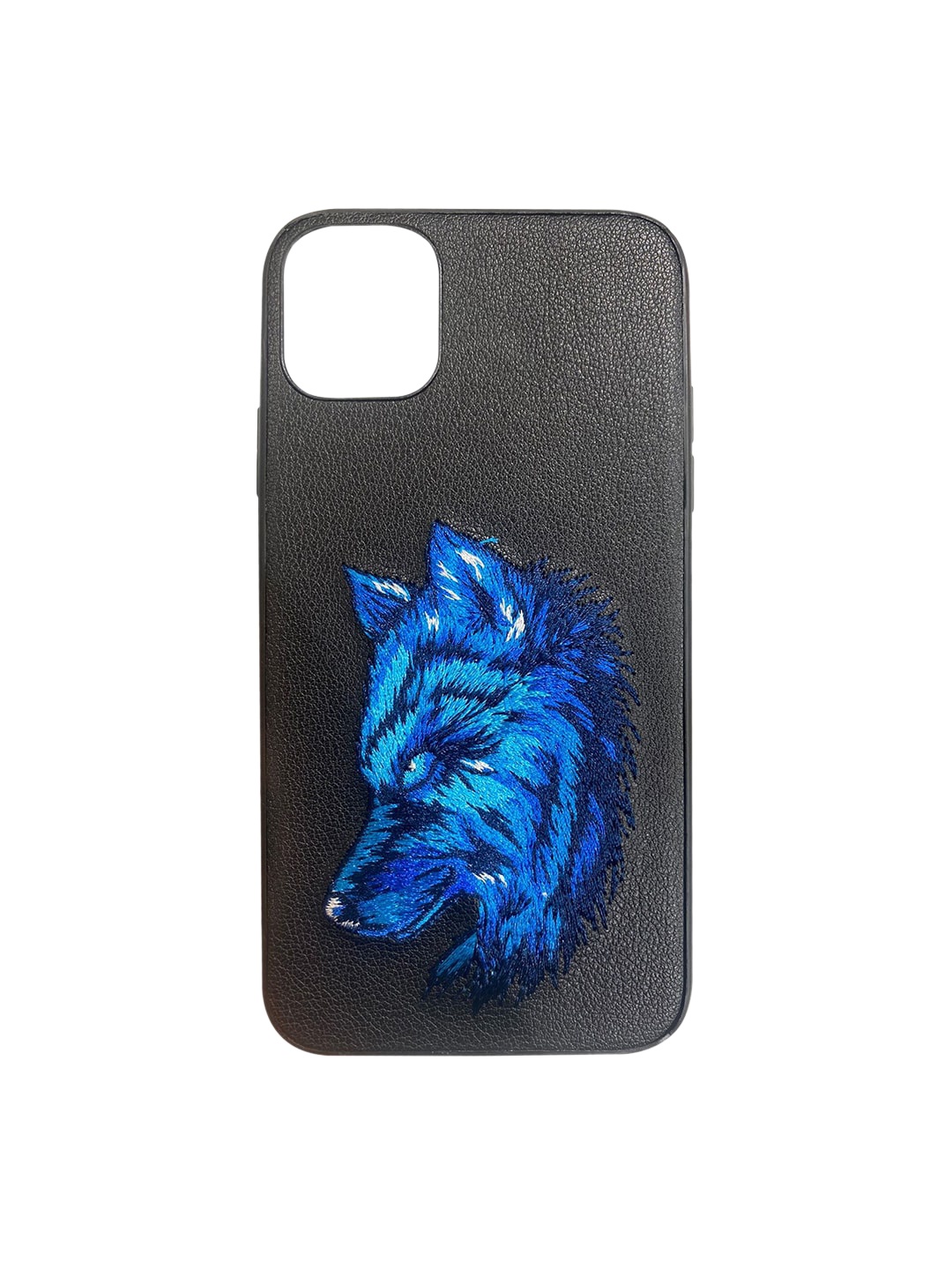 

TREEMODA Black & Blue Fox Leather iPhone 13 Pro Back Case