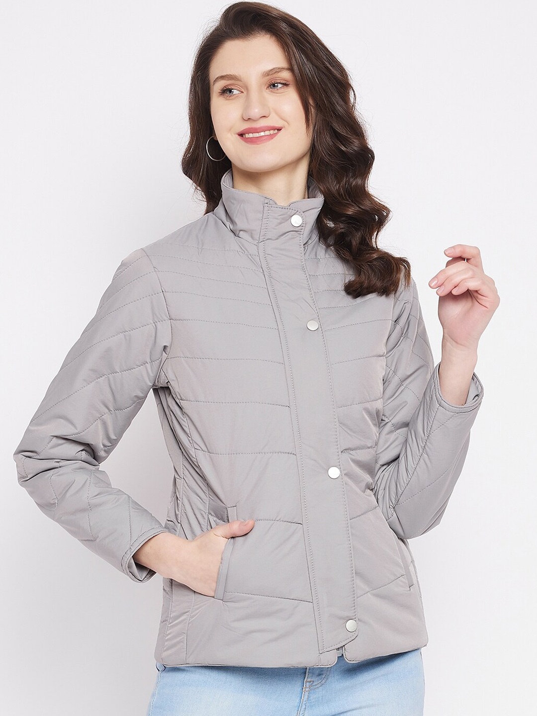 

Spirit Women Grey Solid Padded Jacket