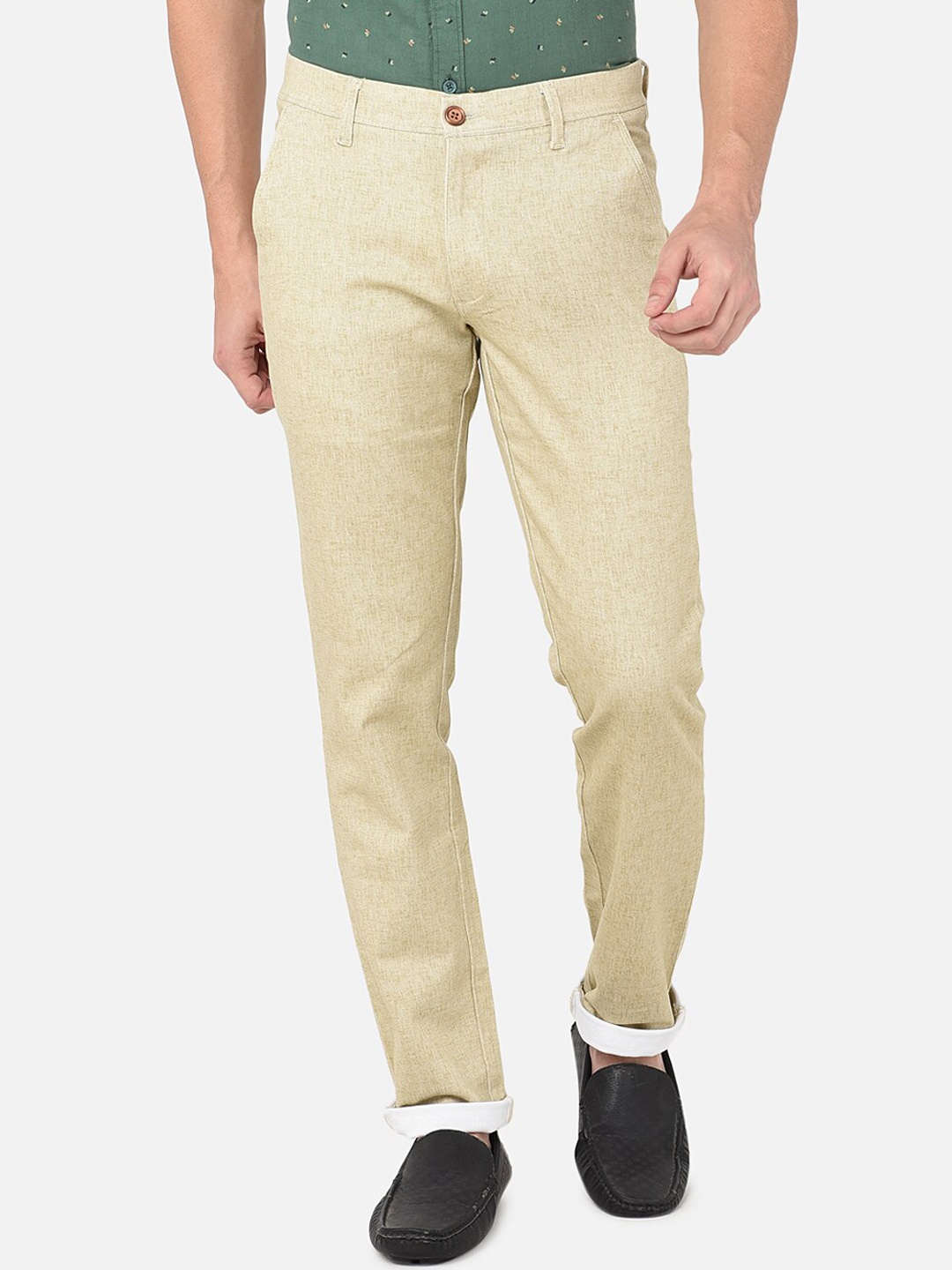 

Oxemberg Men Beige Textured Cotton Slim Fit Trousers