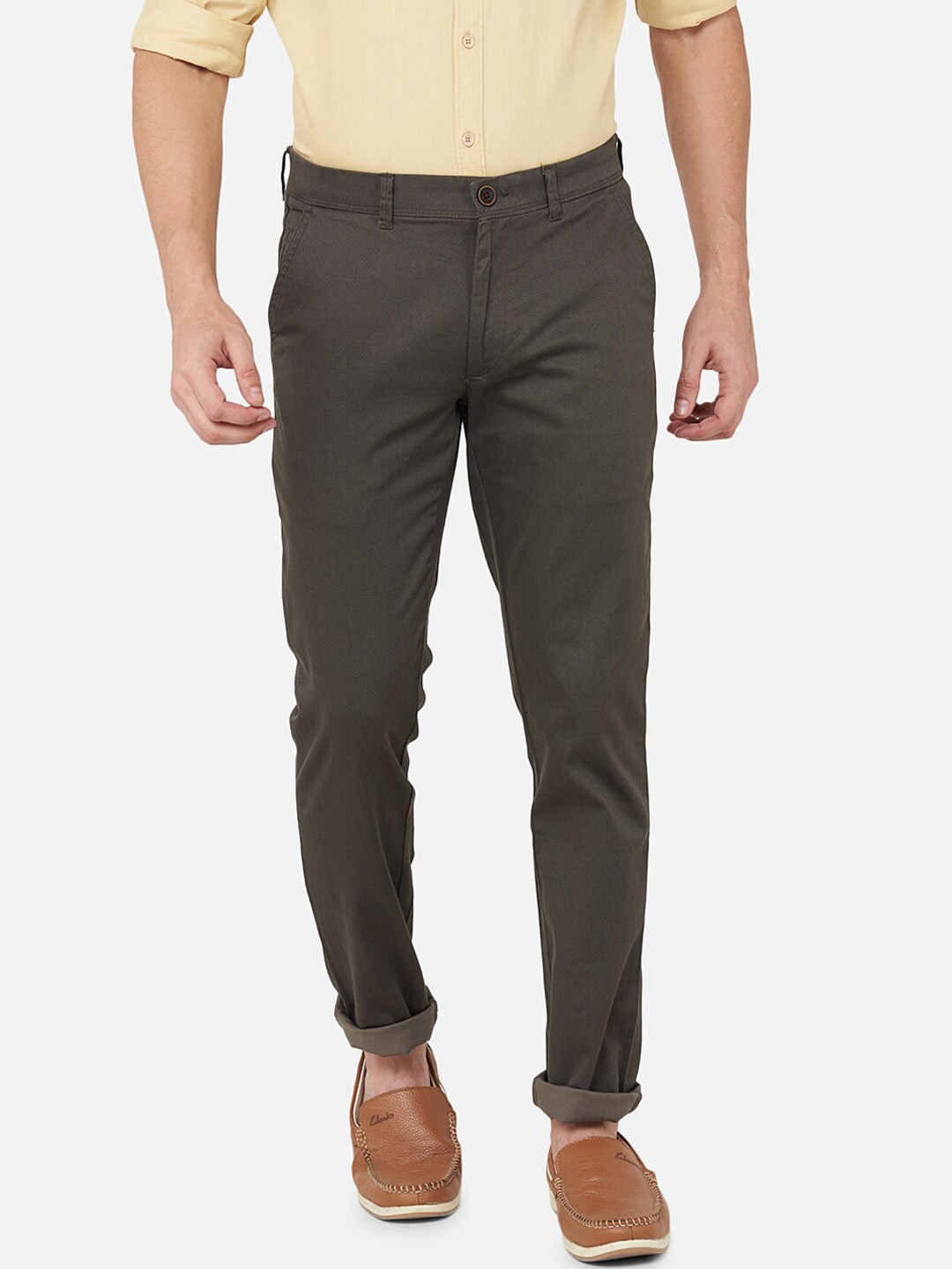 

Oxemberg Men Grey Printed Slim Fit Trousers