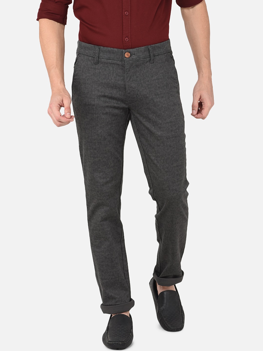 

Oxemberg Men Charcoal Slim Fit Cotton Trousers