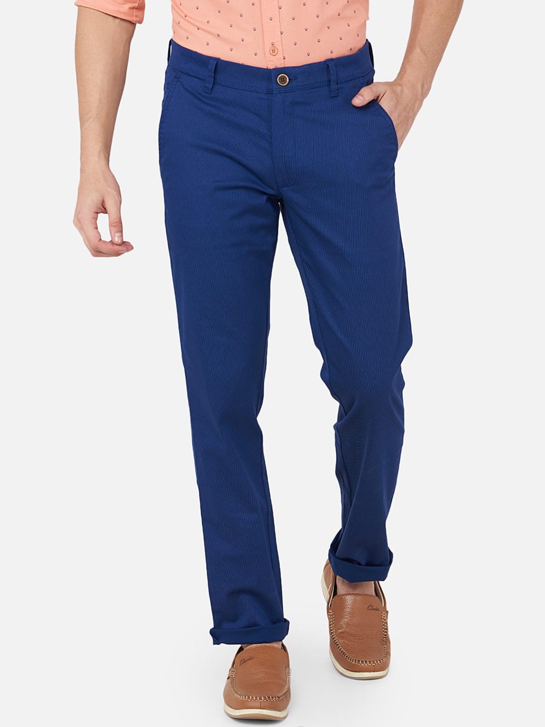 

Oxemberg Men Navy Blue Slim Fit Trousers
