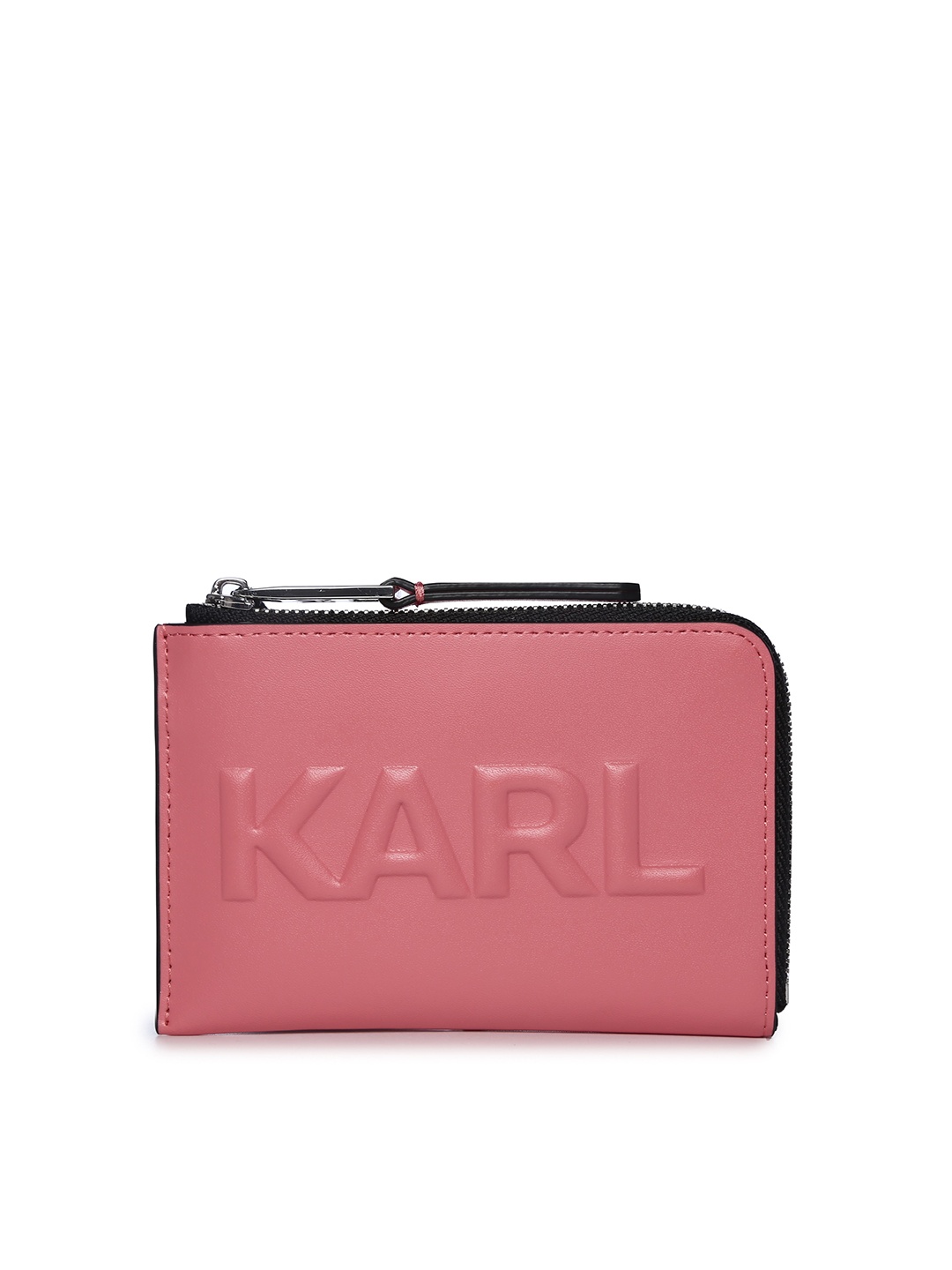 

Karl Lagerfeld Women Peach-Coloured Typography Leather Zip Around Wallet