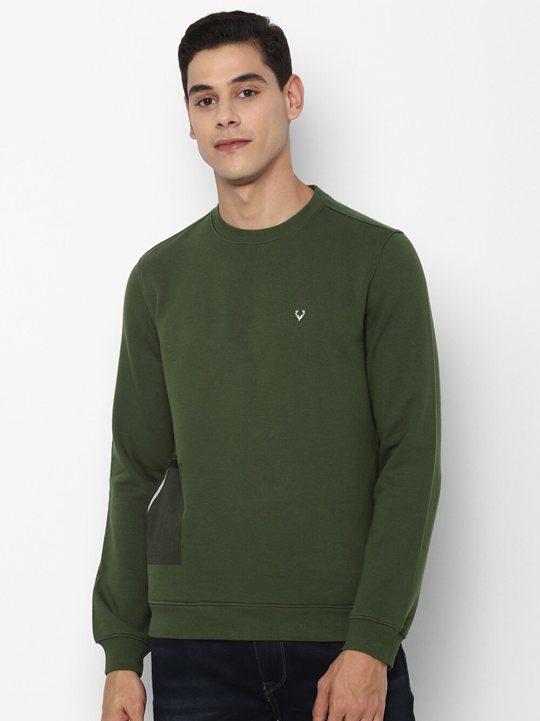 

Allen Solly Men Olive Green Pure Cotton Sweatshirt